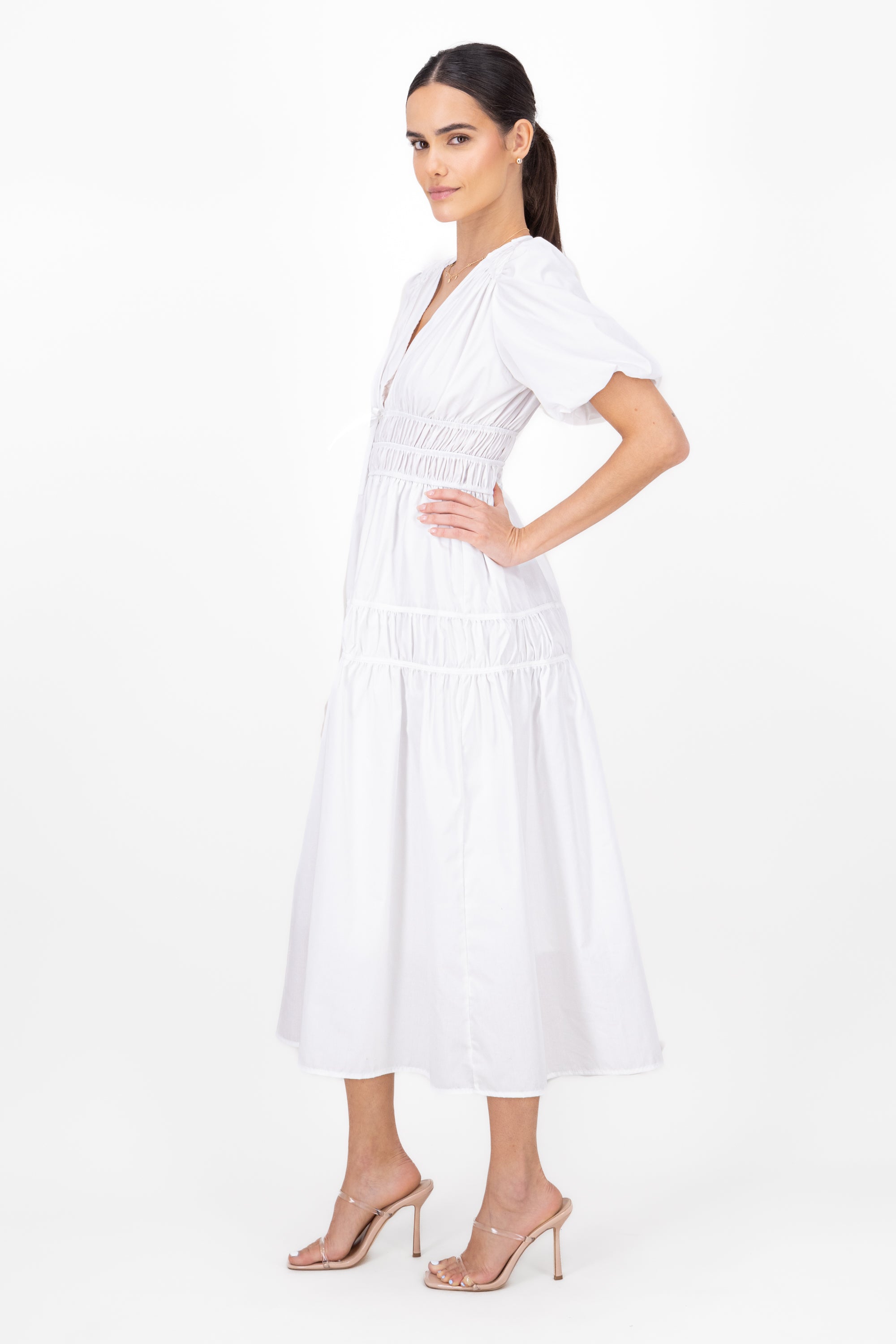 Textured Chic Maxi Day Dress WHITE