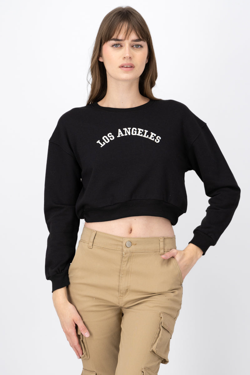 Los Angeles Graphic Cropped Sweater BLACK