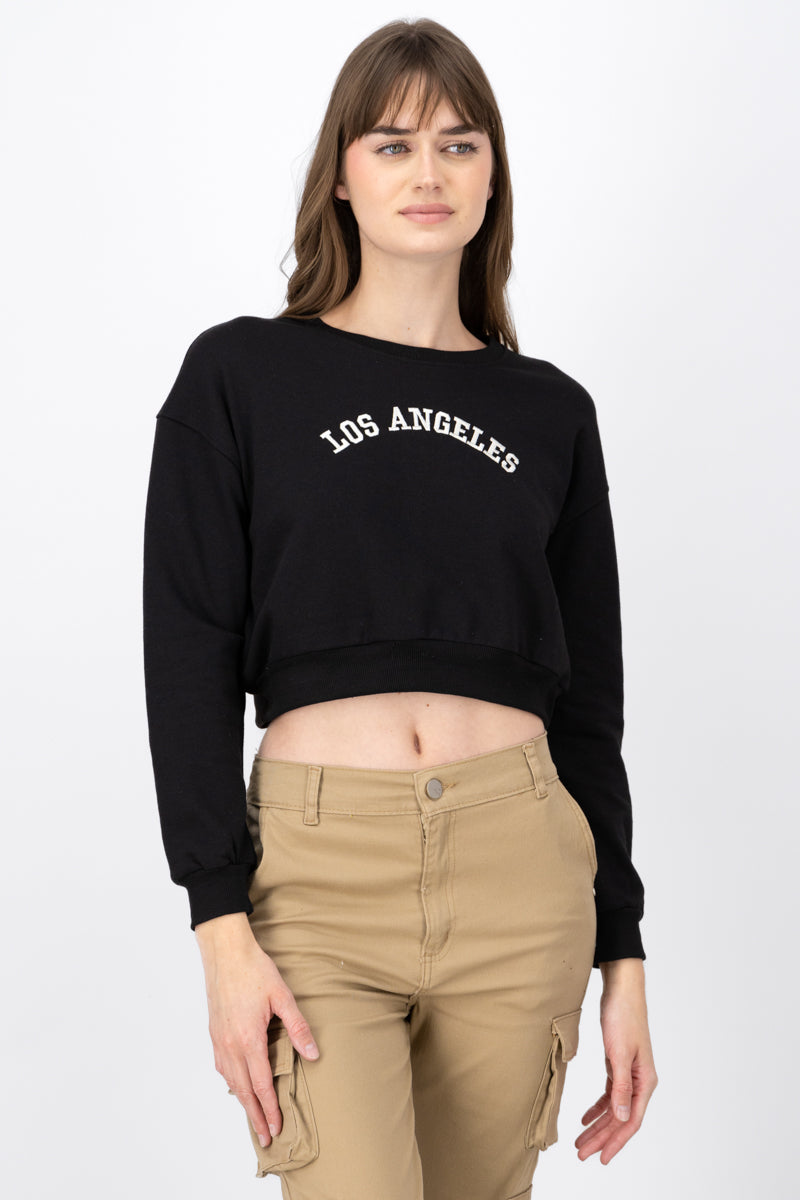 Los Angeles Graphic Cropped Sweater BLACK