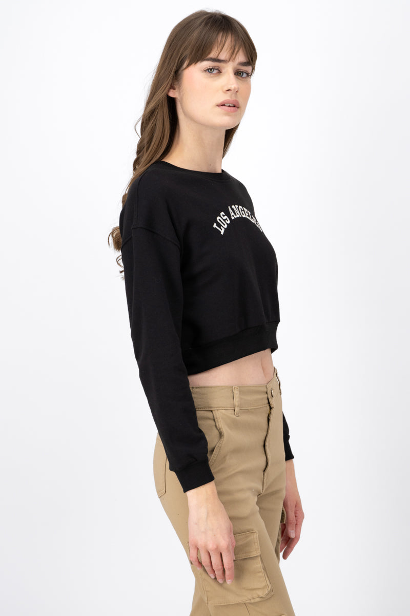 Los Angeles Graphic Cropped Sweater BLACK