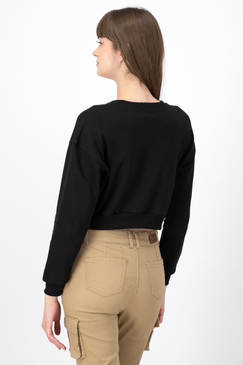 Los Angeles Graphic Cropped Sweater BLACK