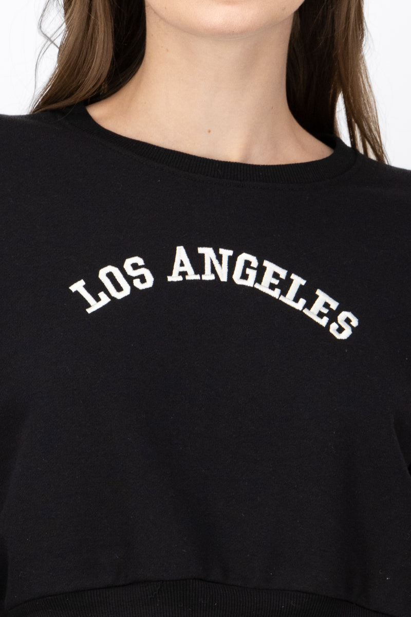 Los Angeles Graphic Cropped Sweater BLACK