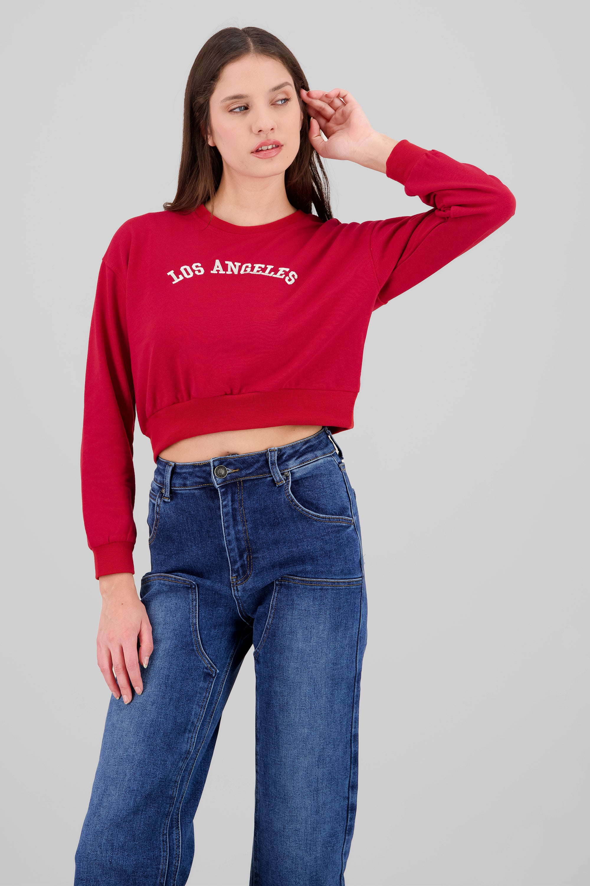 Los Angeles Graphic Cropped Sweater RED