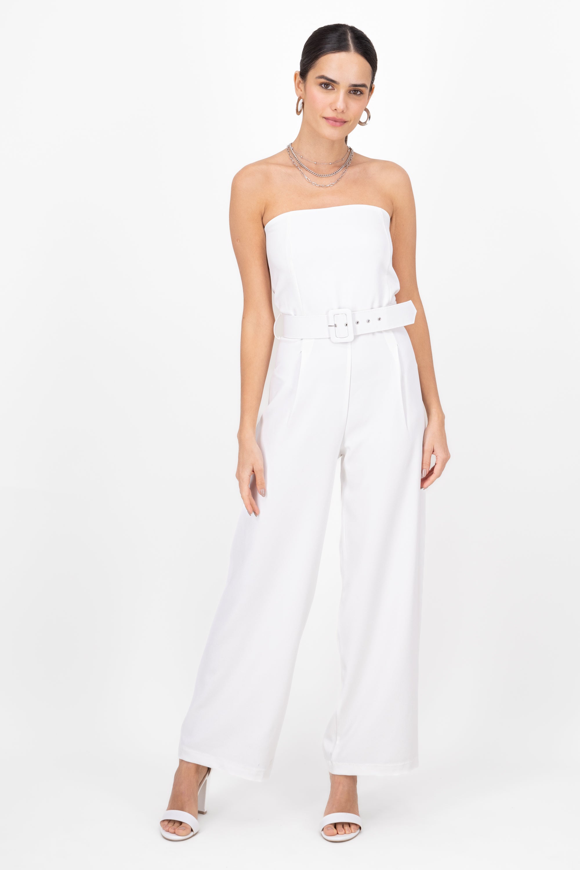 Plain Jumpsuit With Belt WHITE