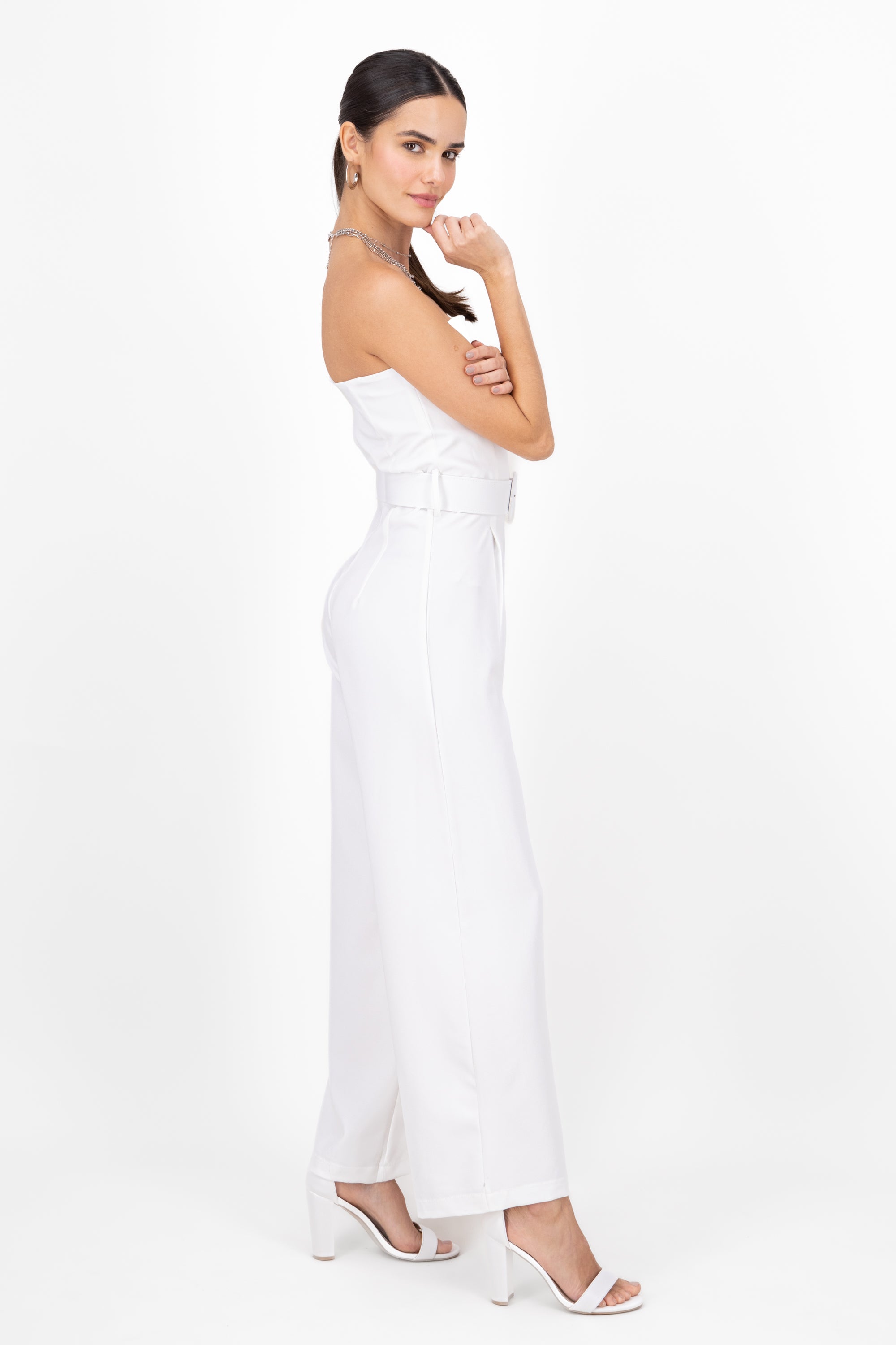 Plain Jumpsuit With Belt WHITE