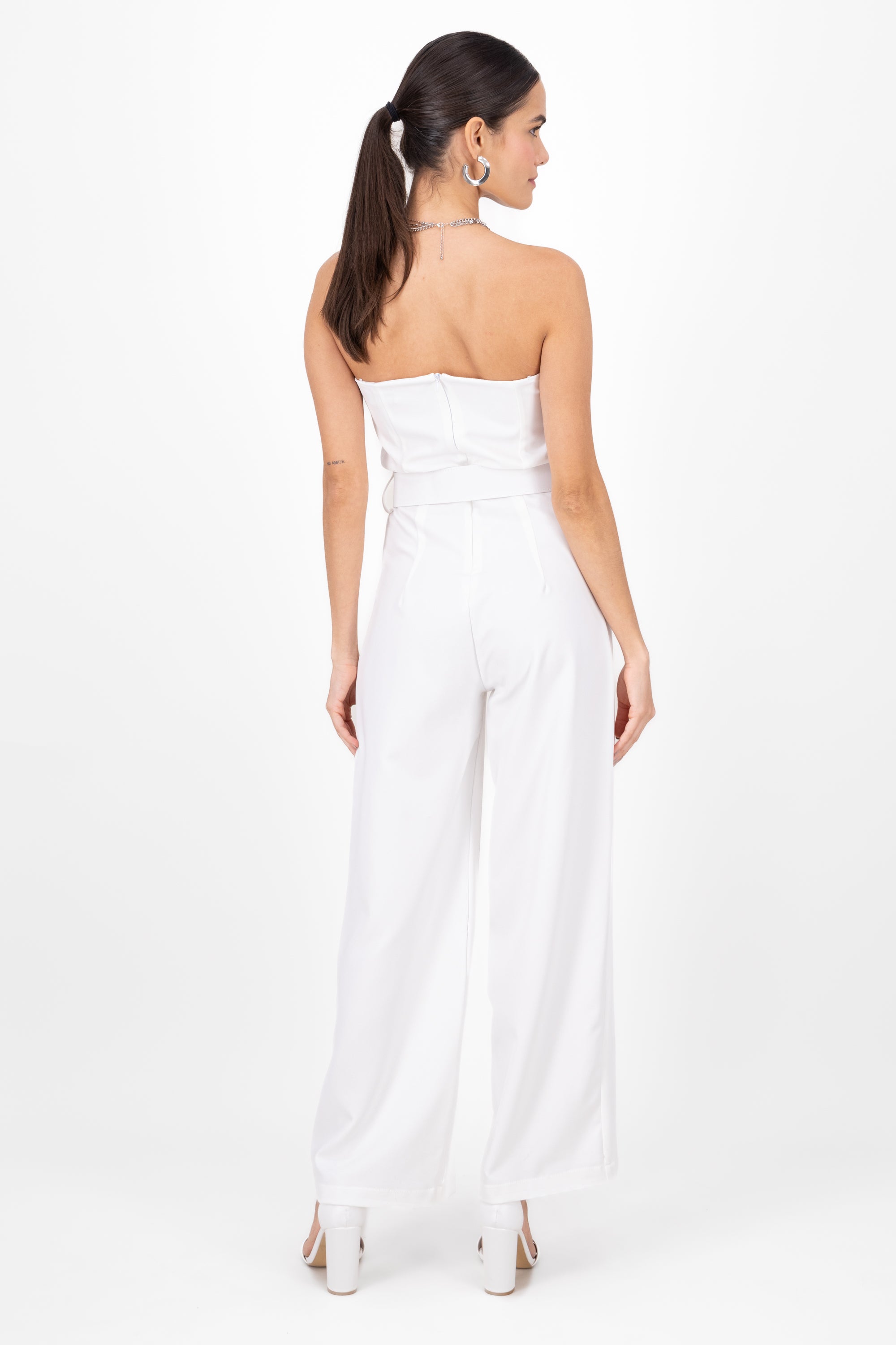 Plain Jumpsuit With Belt WHITE