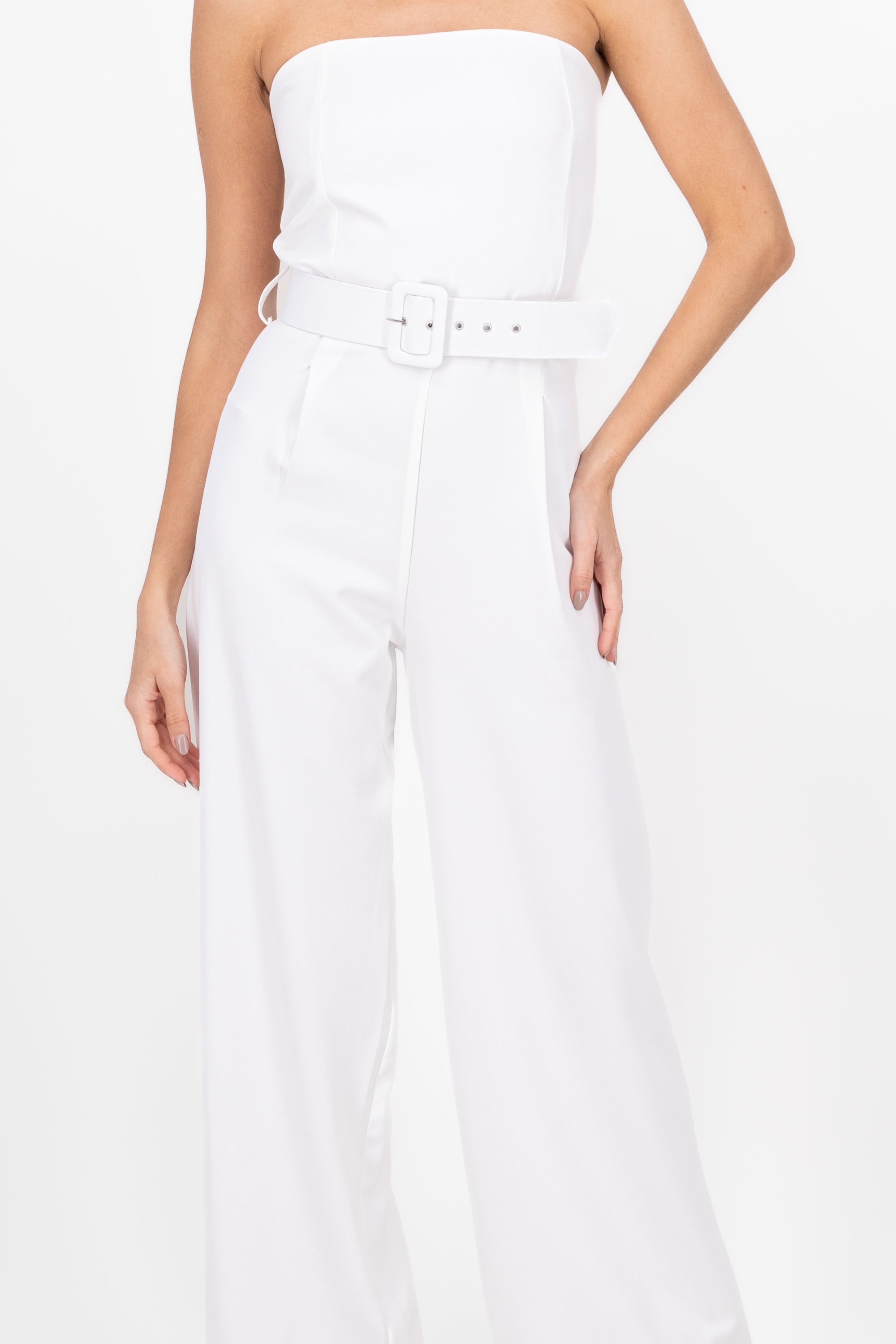 Plain Jumpsuit With Belt WHITE