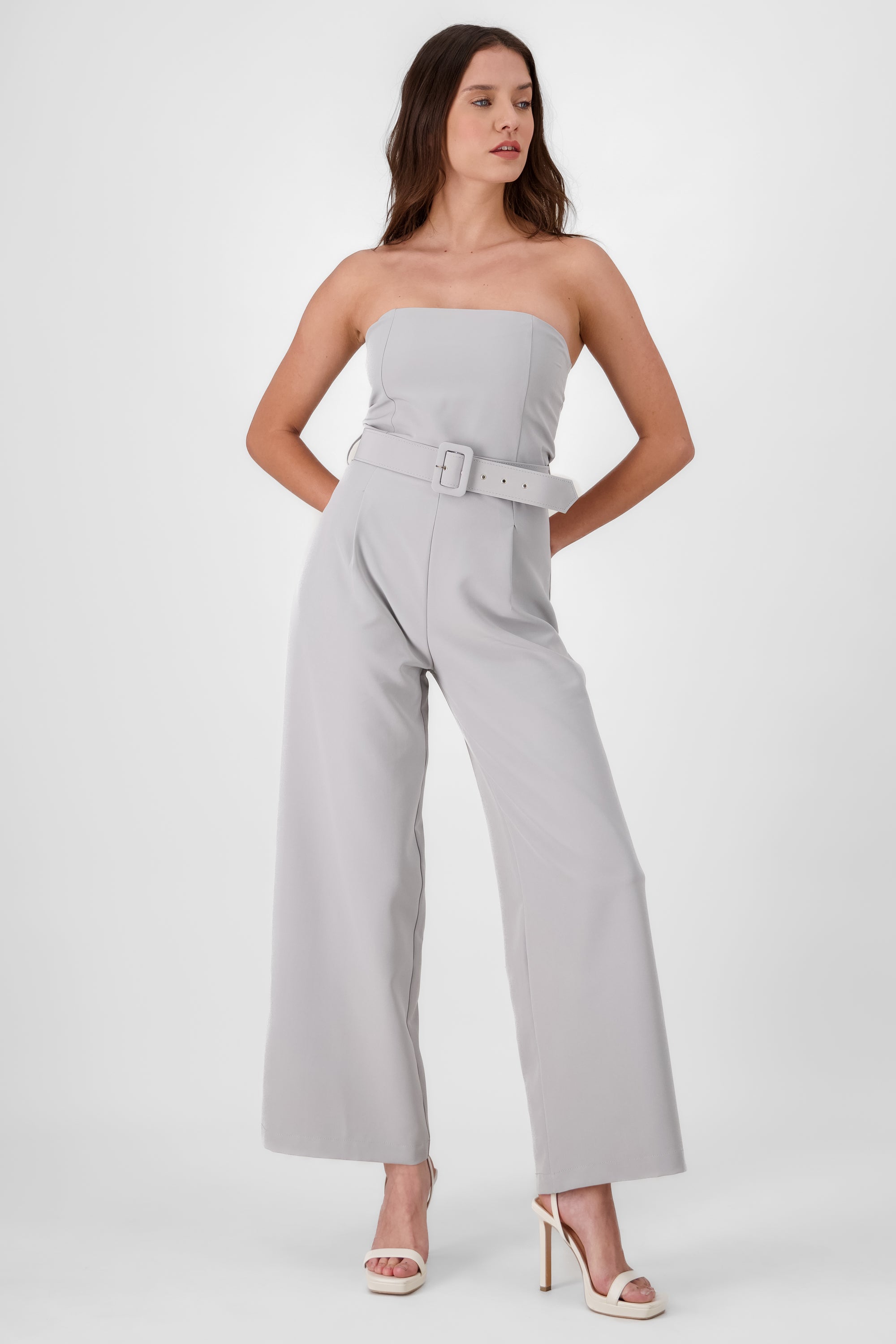 Plain Jumpsuit With Belt GRAY