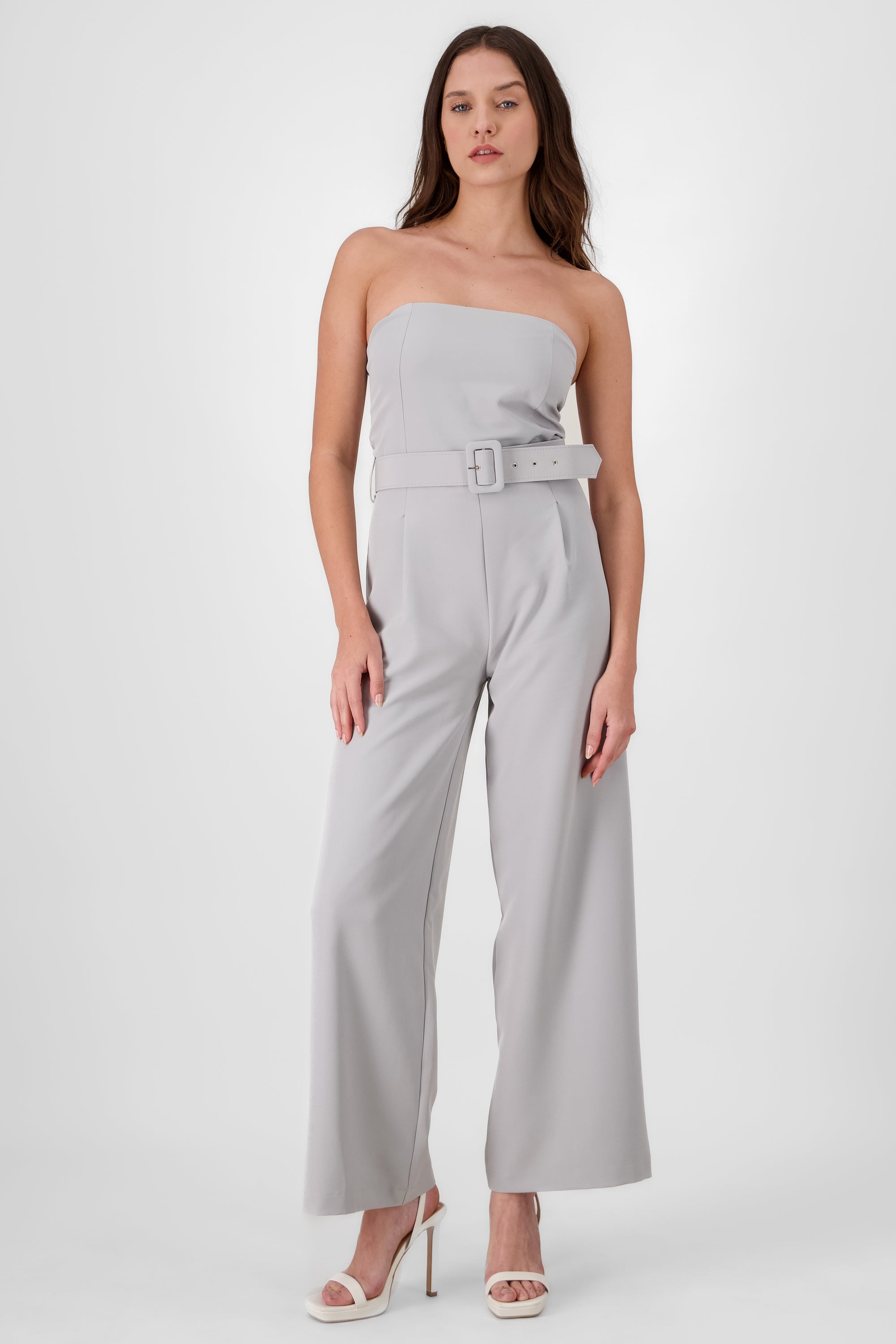 Plain Jumpsuit With Belt GRAY