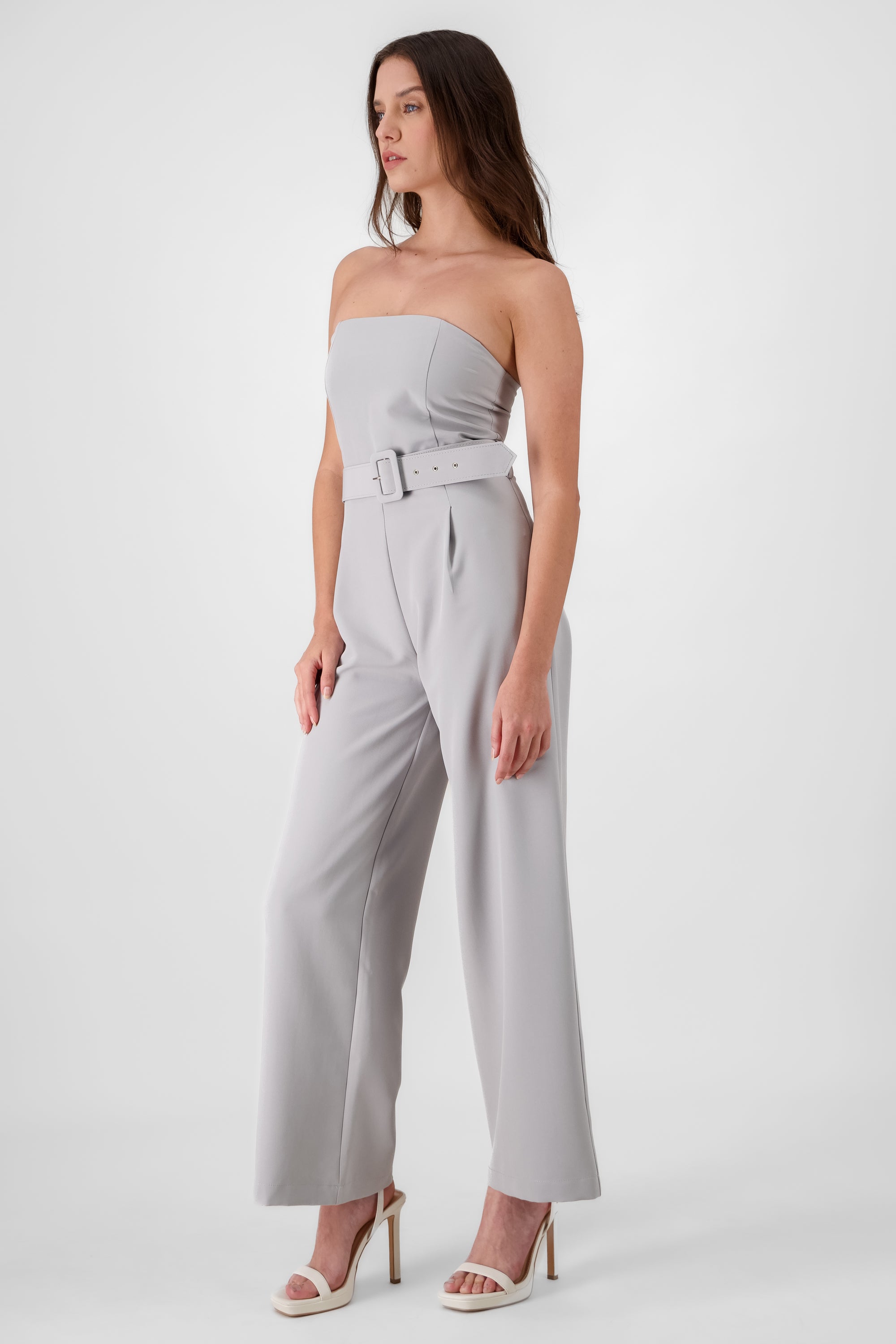 Plain Jumpsuit With Belt GRAY