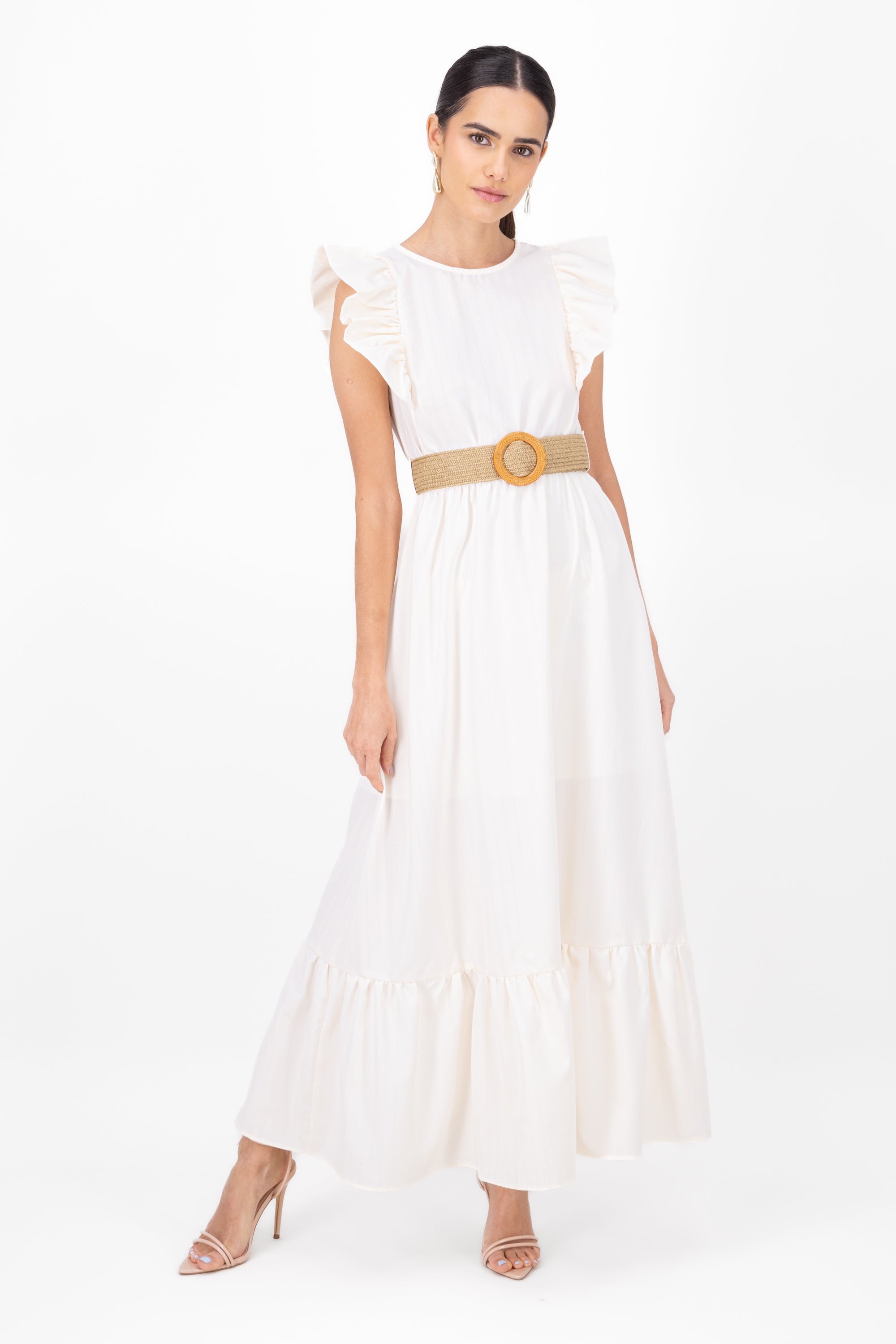 Hipster Linen Belted Maxi Dress IVORY