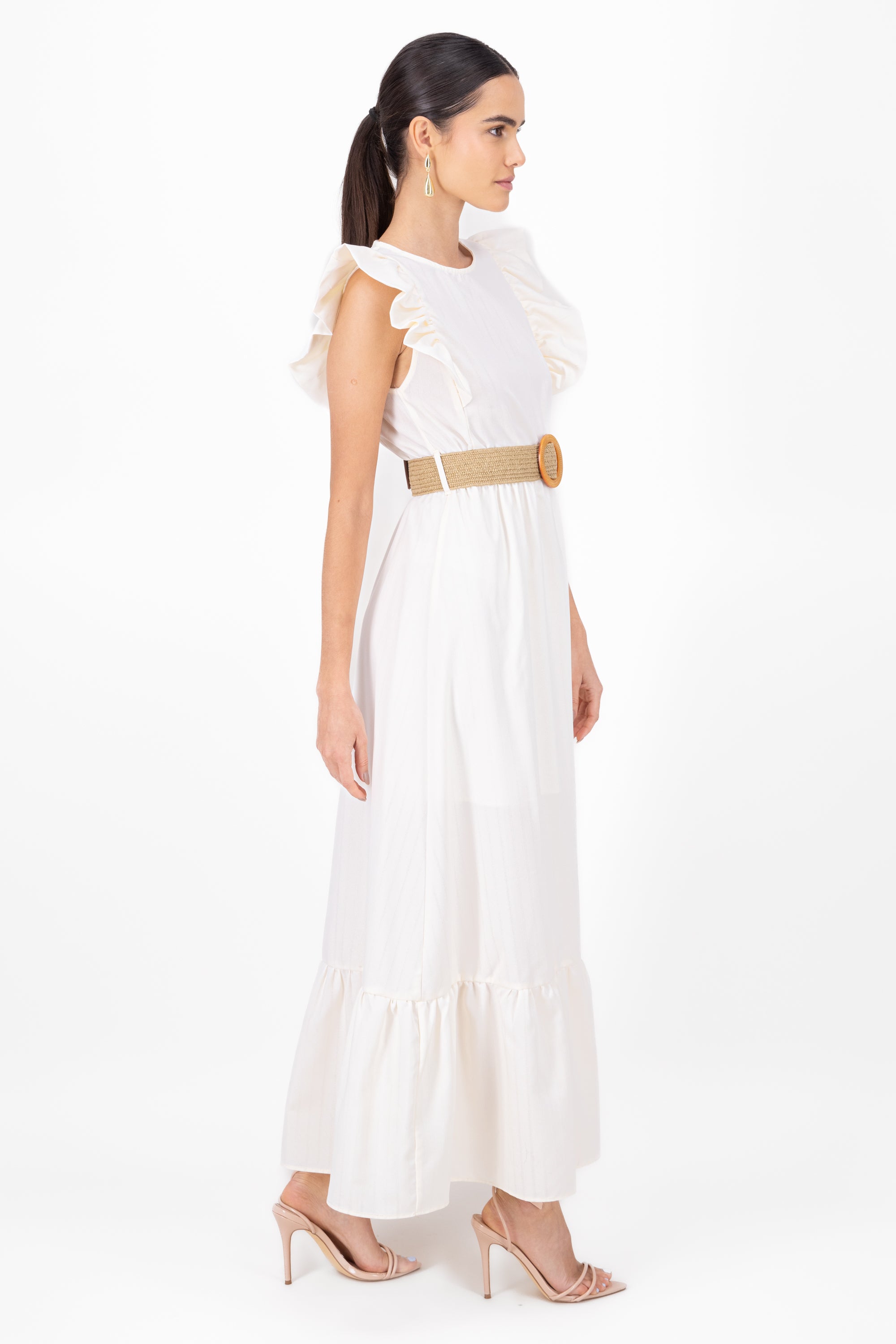 Hipster Linen Belted Maxi Dress IVORY