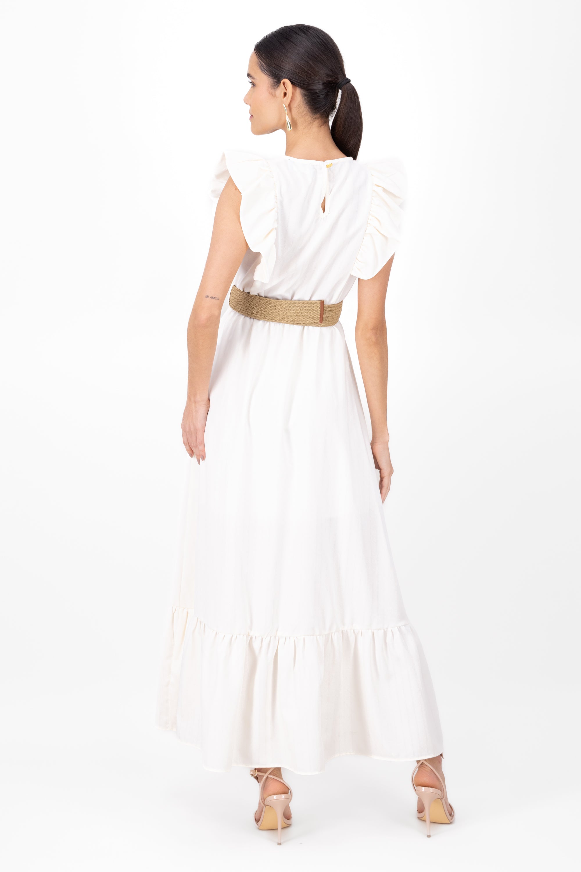 Hipster Linen Belted Maxi Dress IVORY