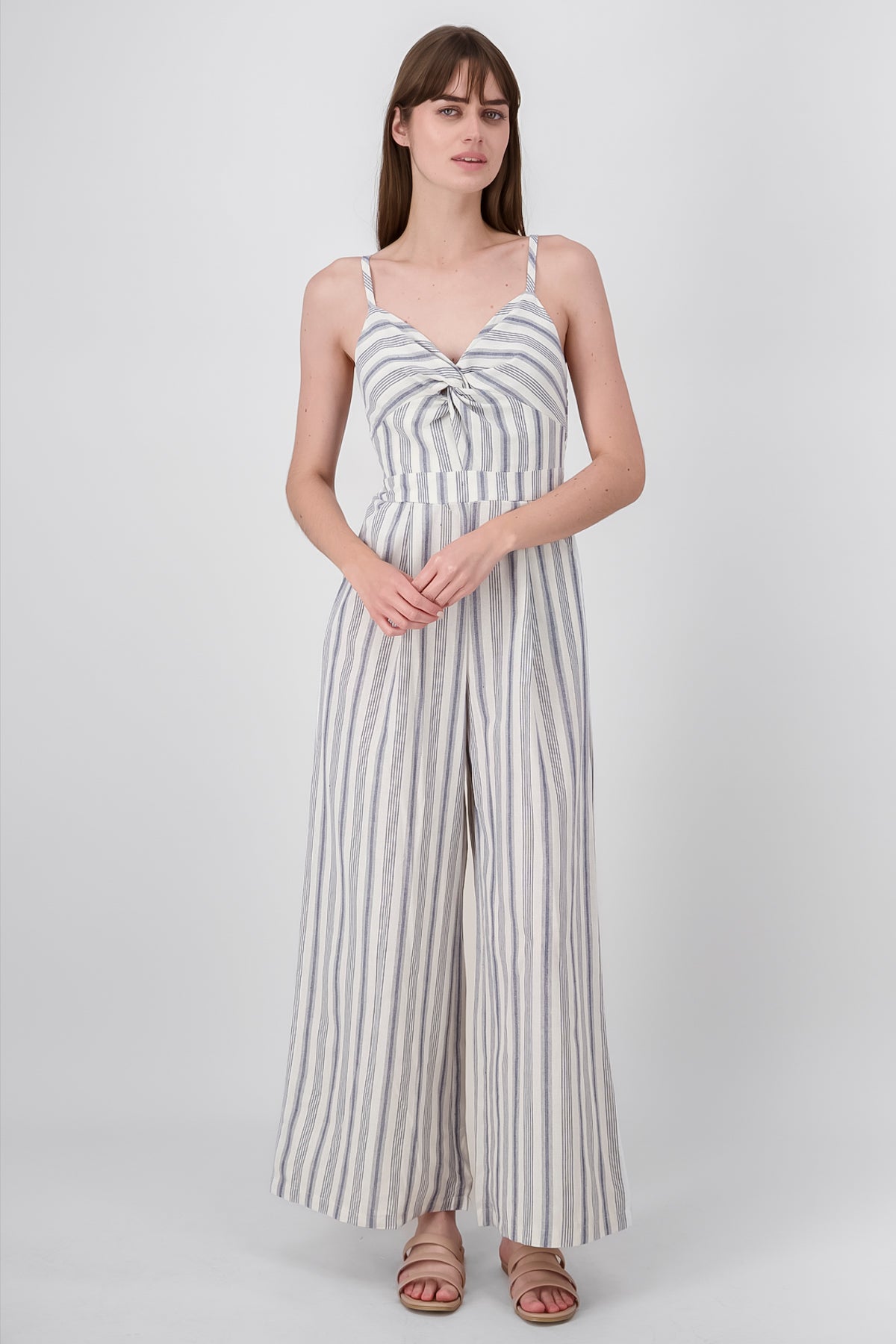 Striped Thin Strap Jumpsuit NAVY COMBO