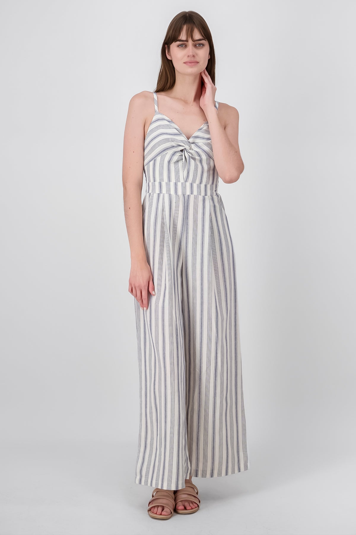 Striped Thin Strap Jumpsuit NAVY COMBO