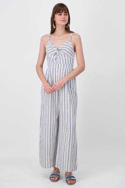 Striped Thin Strap Jumpsuit BLUE COMBO