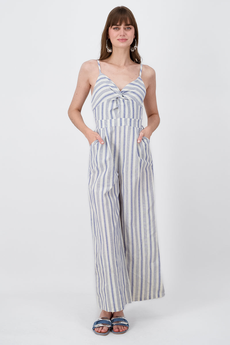 Striped Thin Strap Jumpsuit BLUE COMBO