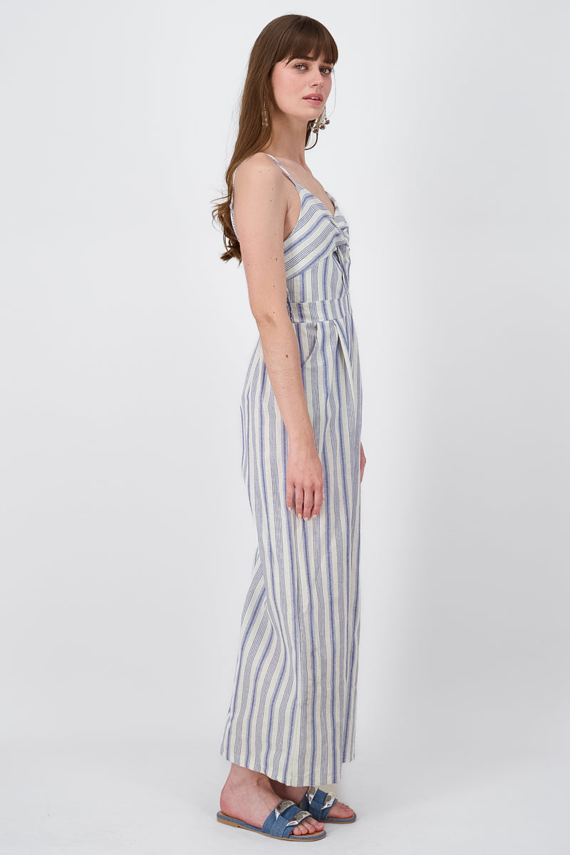 Striped Thin Strap Jumpsuit BLUE COMBO