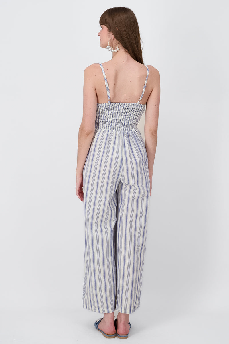 Striped Thin Strap Jumpsuit BLUE COMBO