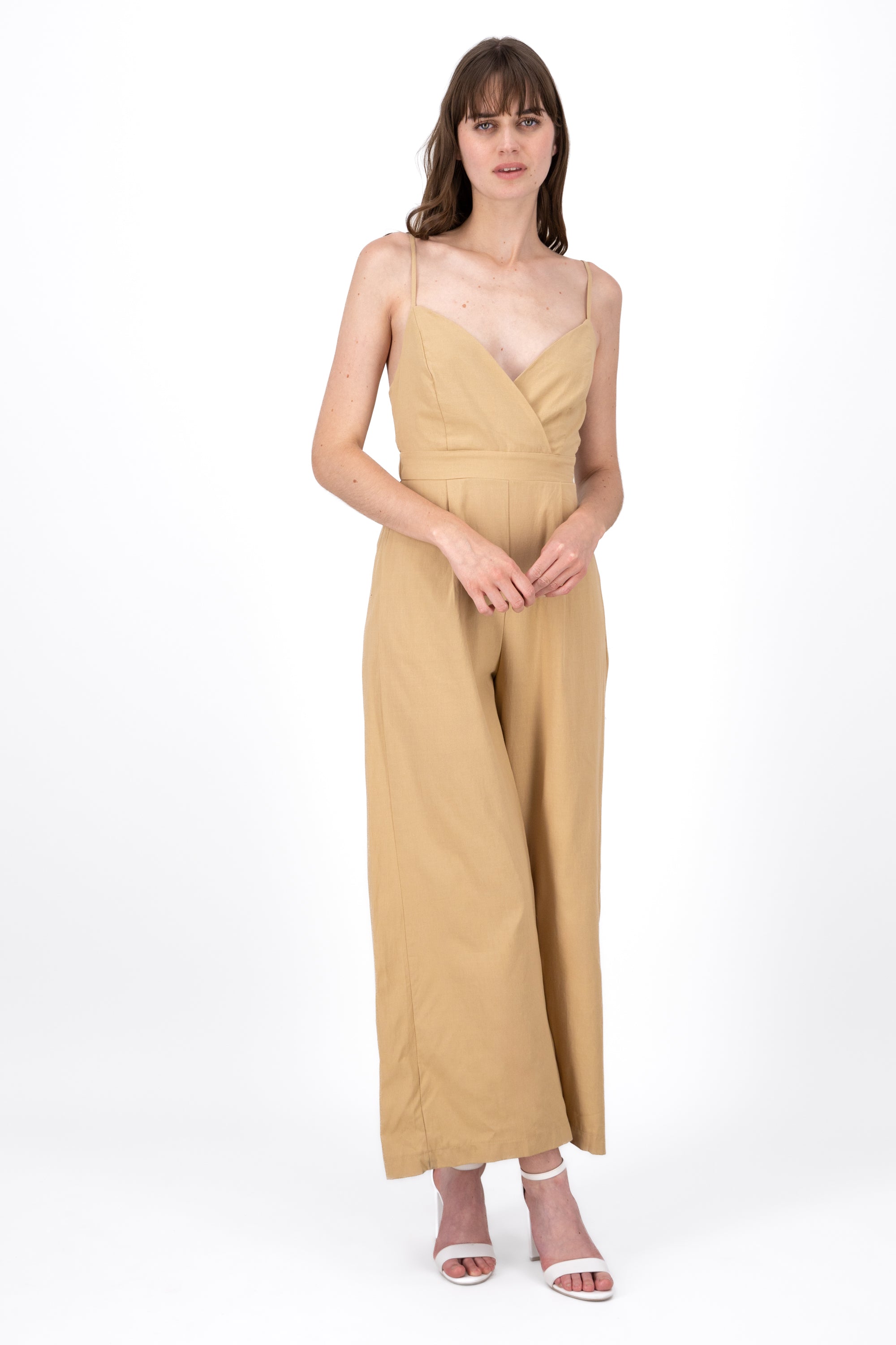 Sleeveless VNeck Wide Leg Jumpsuit KHAKI