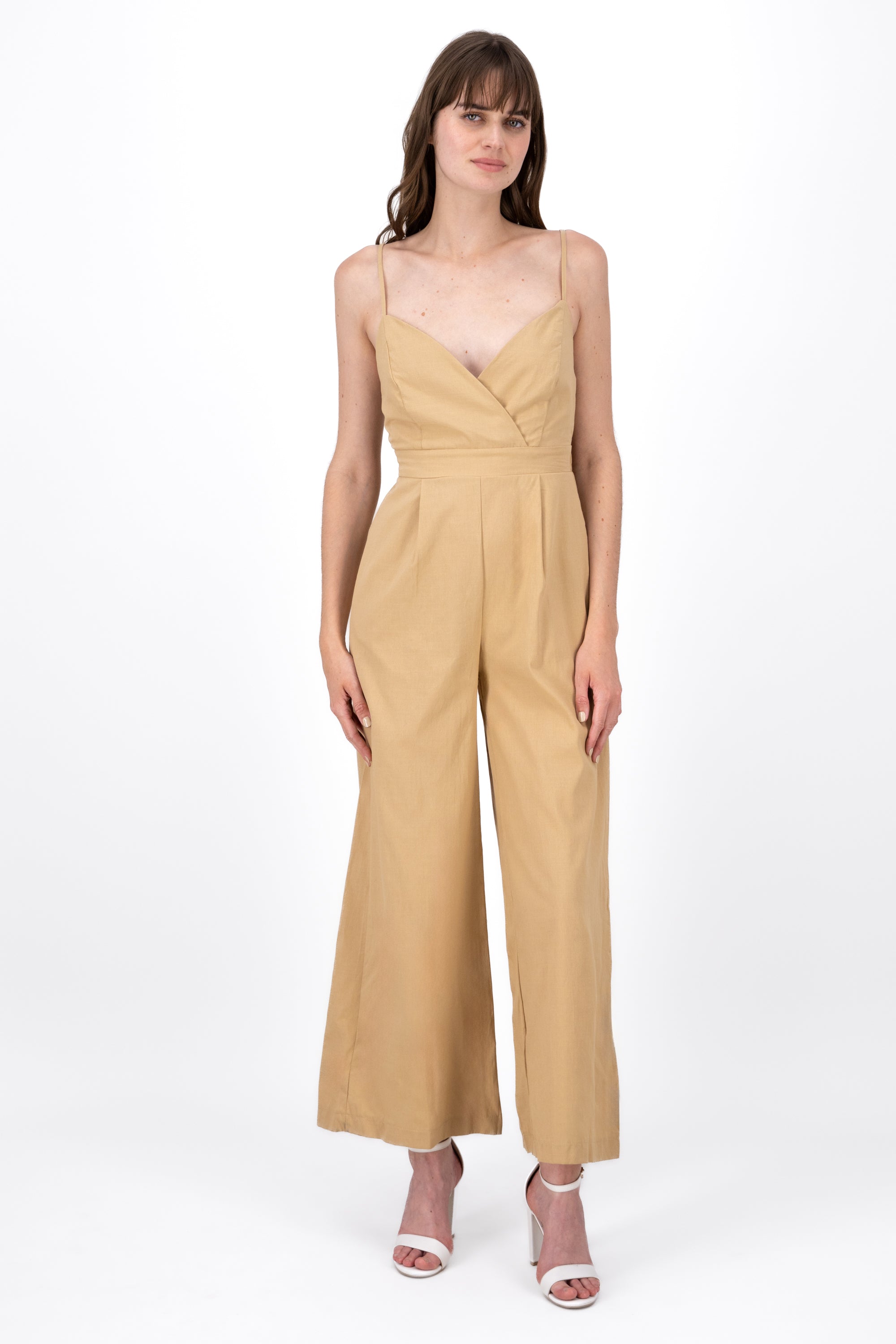 Sleeveless VNeck Wide Leg Jumpsuit KHAKI