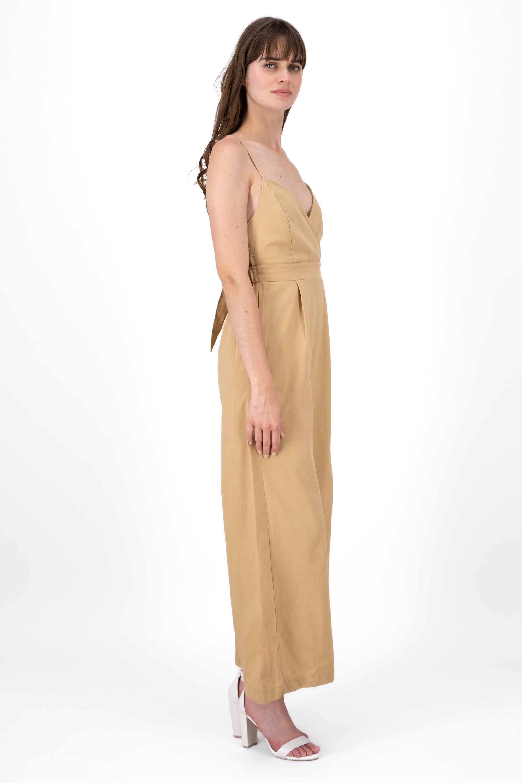 Sleeveless VNeck Wide Leg Jumpsuit KHAKI