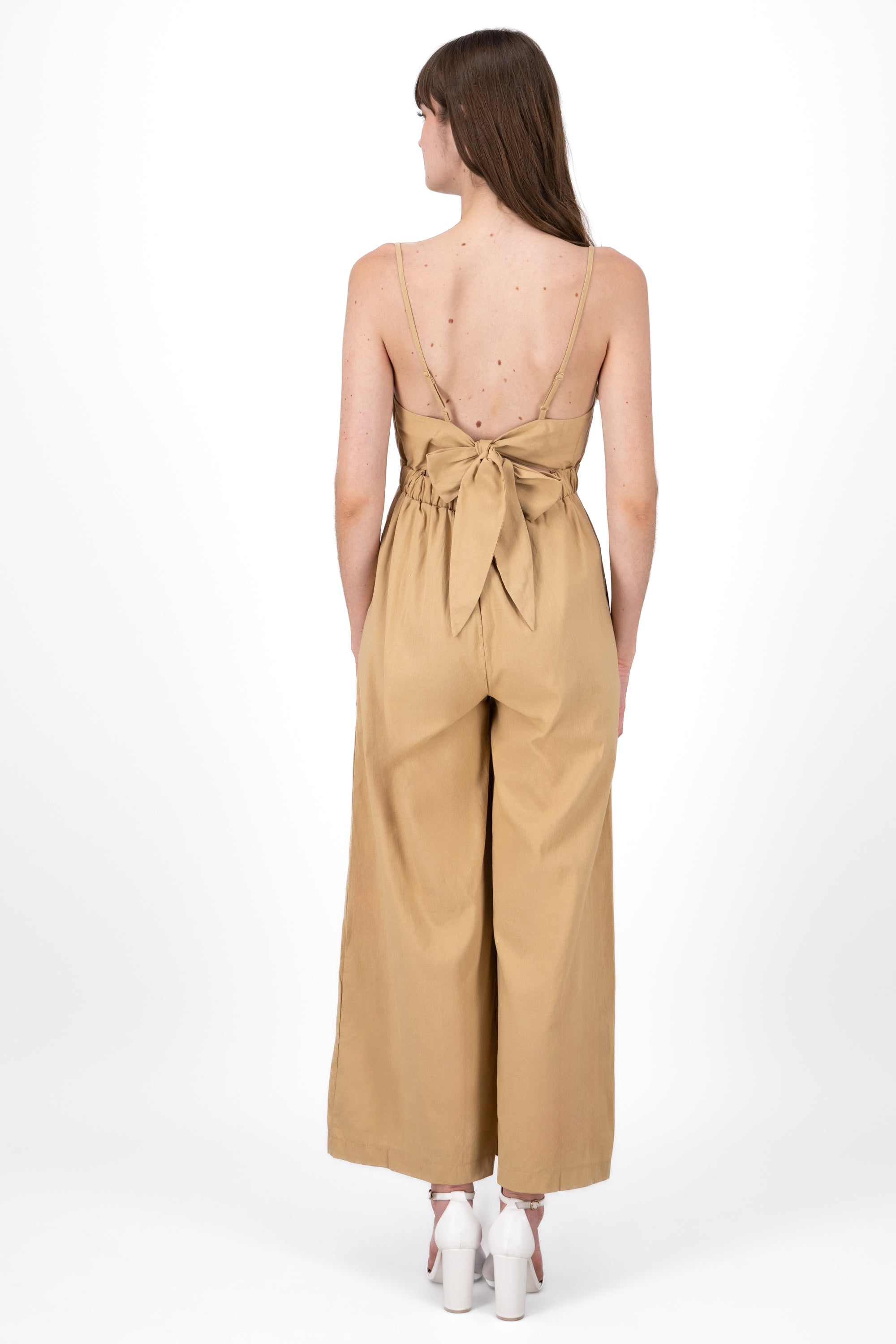 Sleeveless VNeck Wide Leg Jumpsuit KHAKI