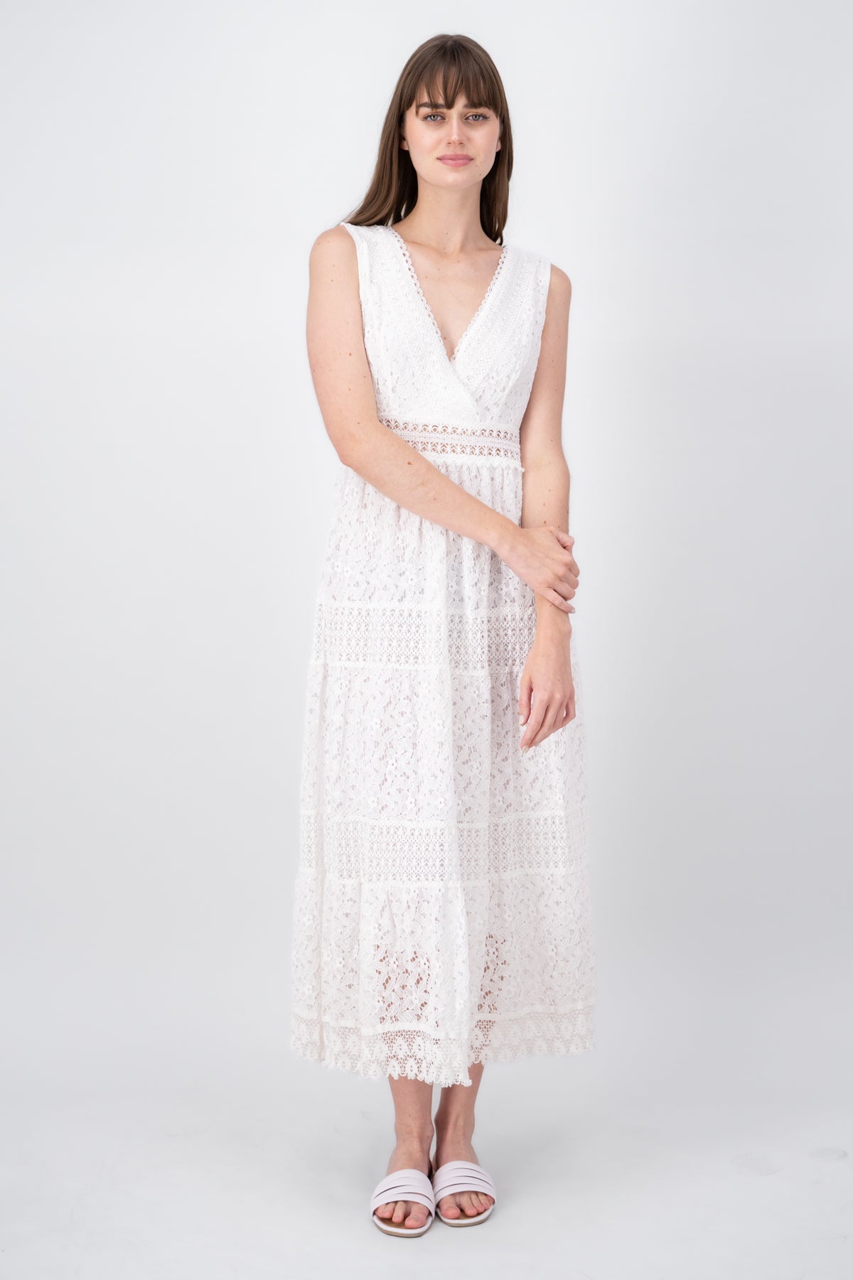 Lace VNeck Maxi Dress WHITE