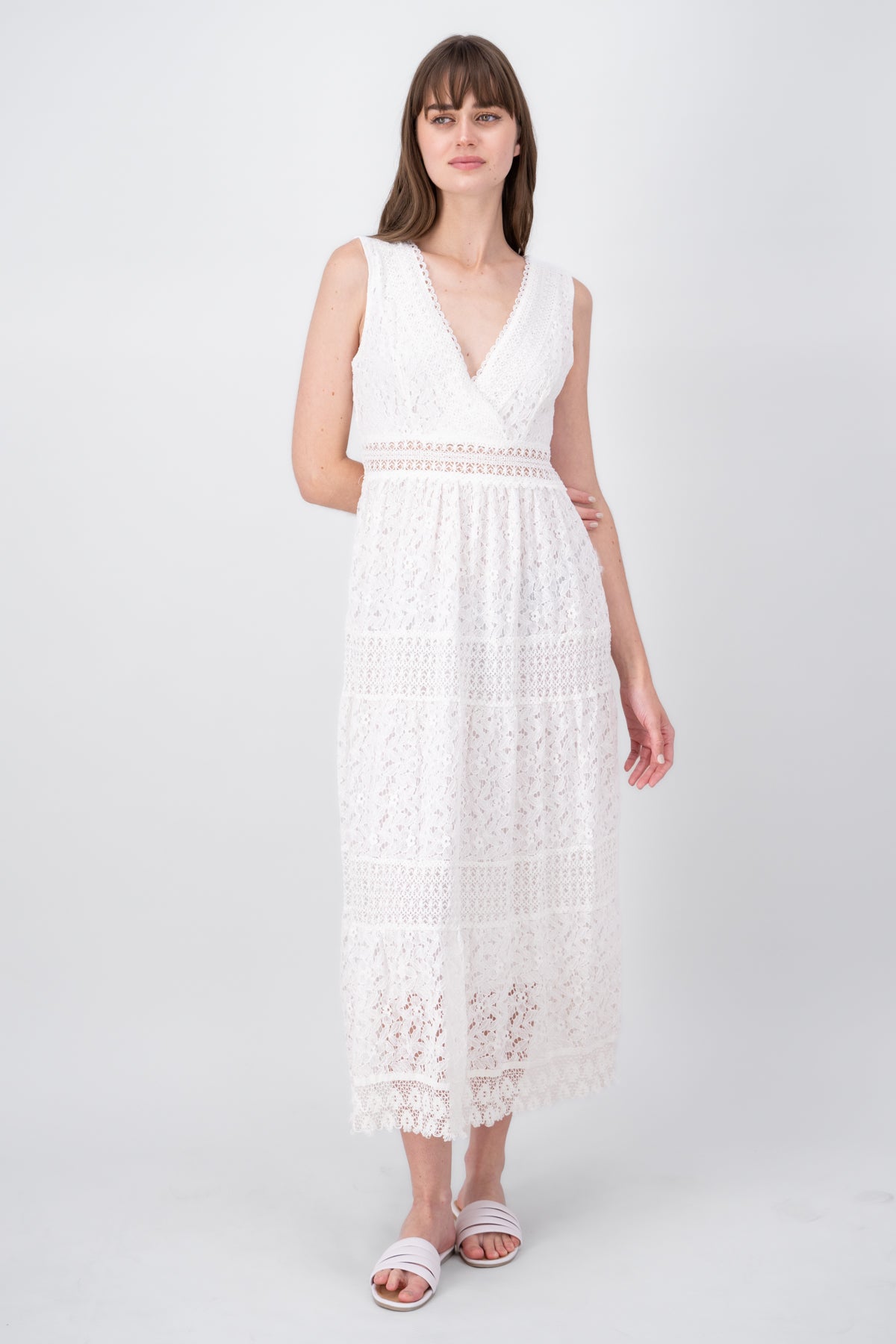 Lace VNeck Maxi Dress WHITE