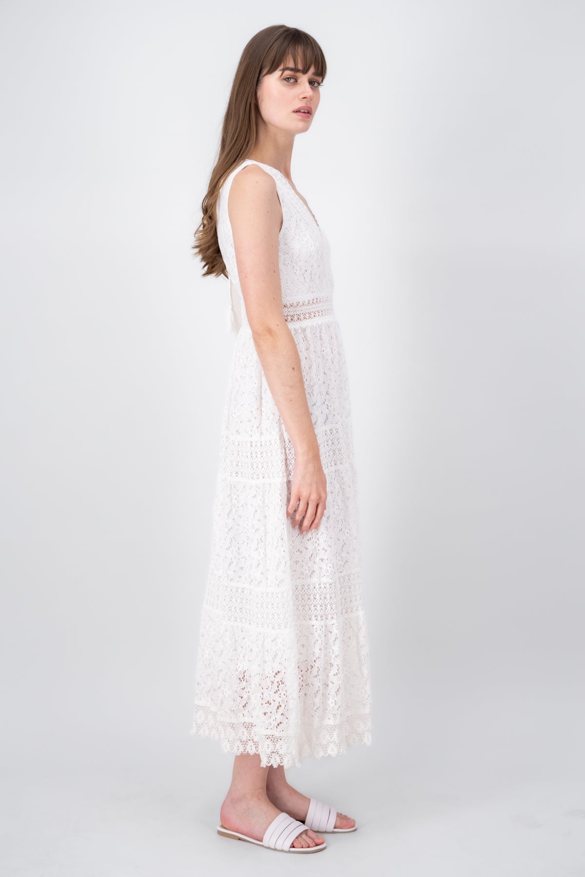 Lace VNeck Maxi Dress WHITE