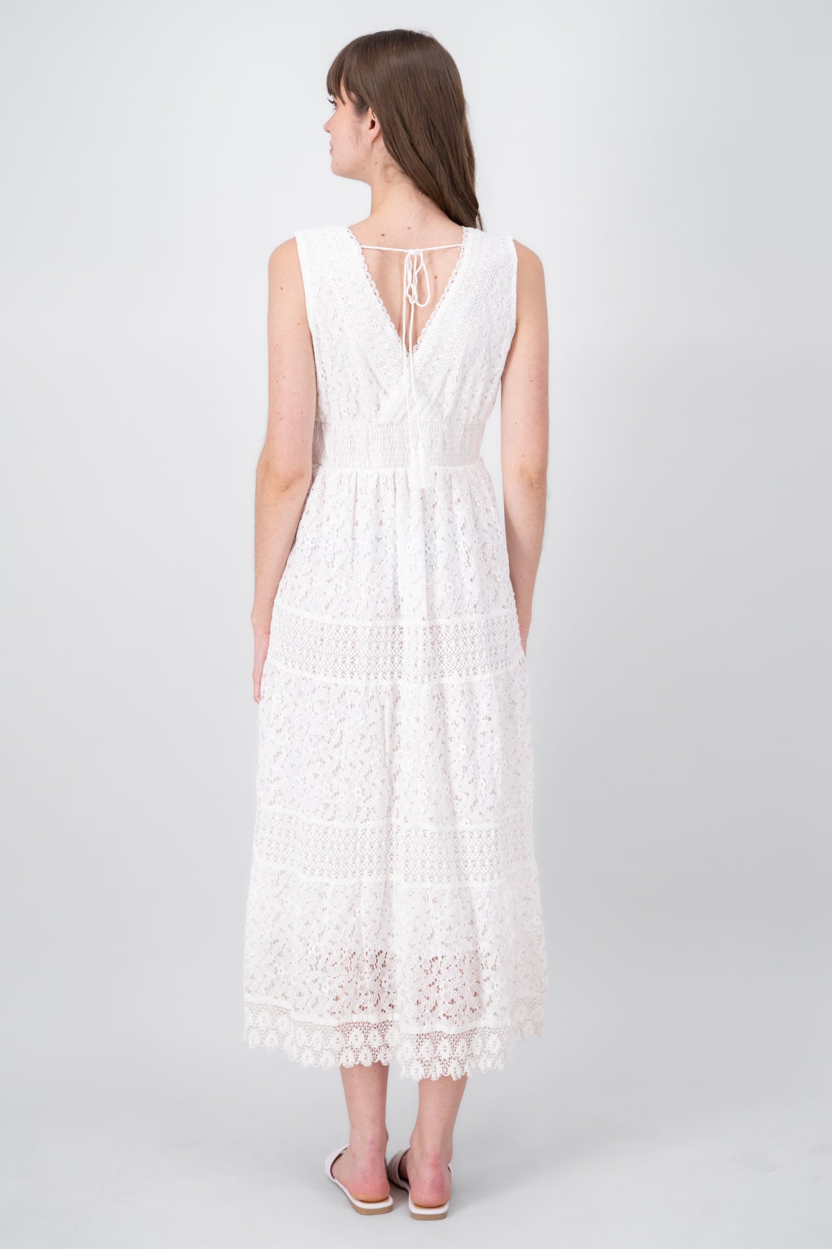 Lace VNeck Maxi Dress WHITE