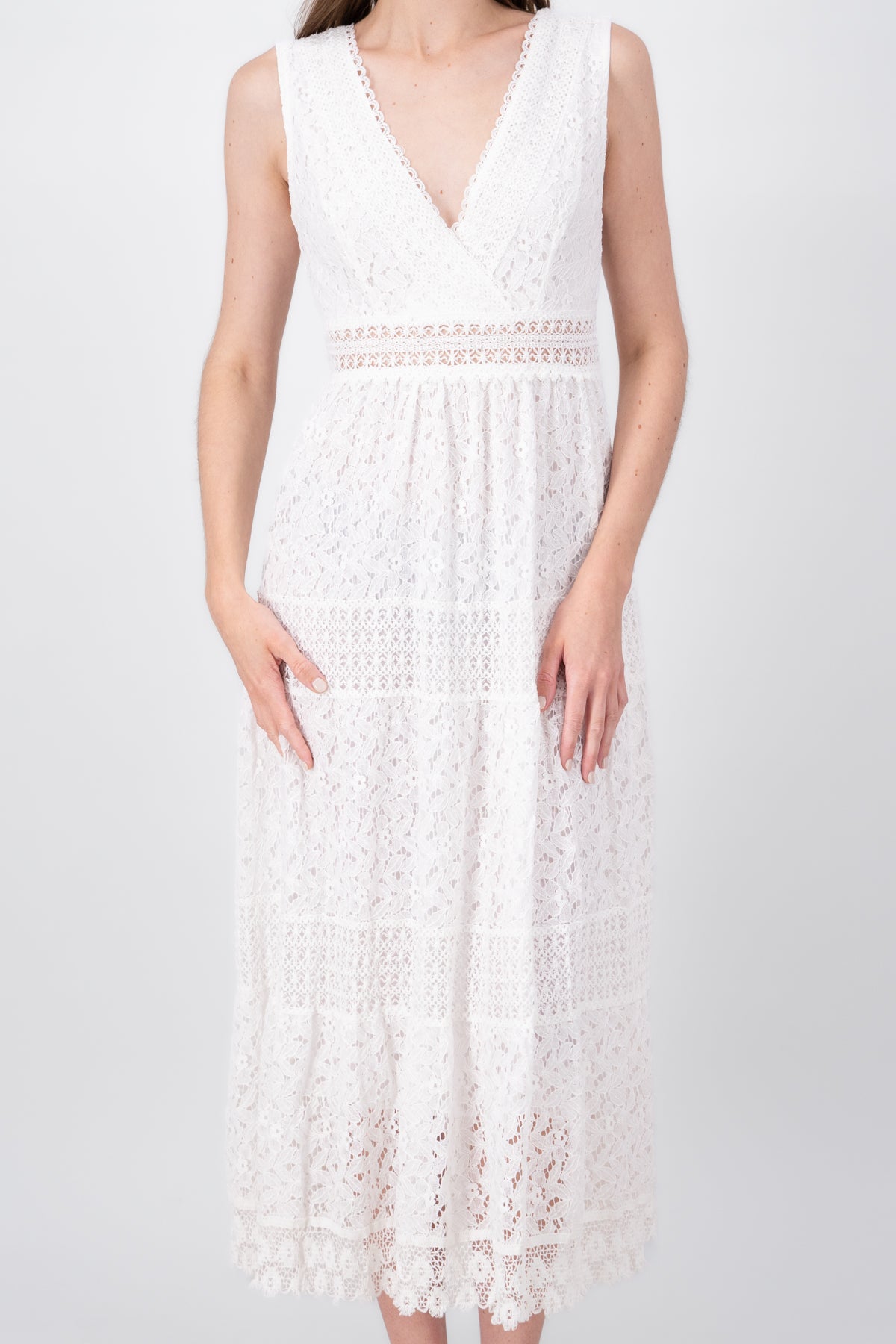 Lace VNeck Maxi Dress WHITE