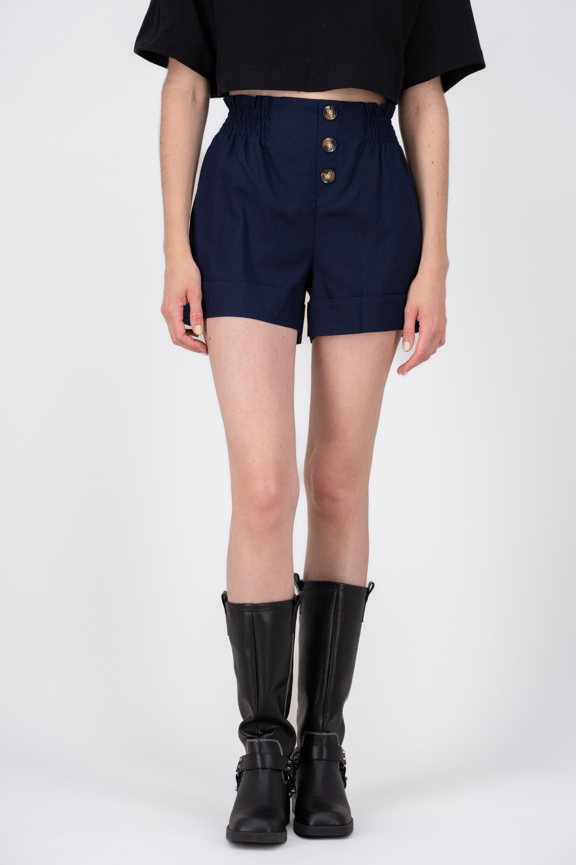 Button High Waisted Dress Shorts NAVY