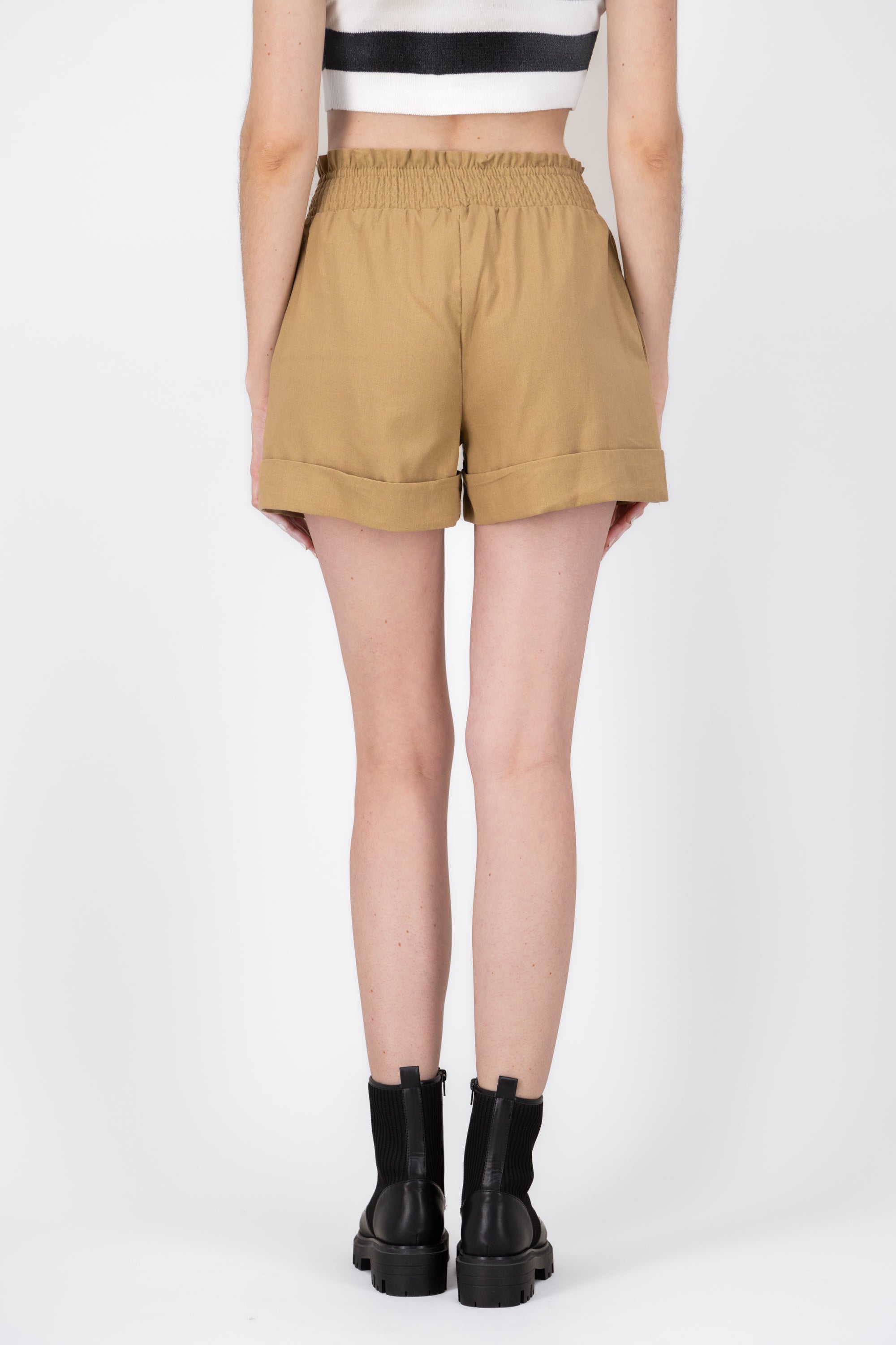 Button High Waisted Dress Shorts KHAKI