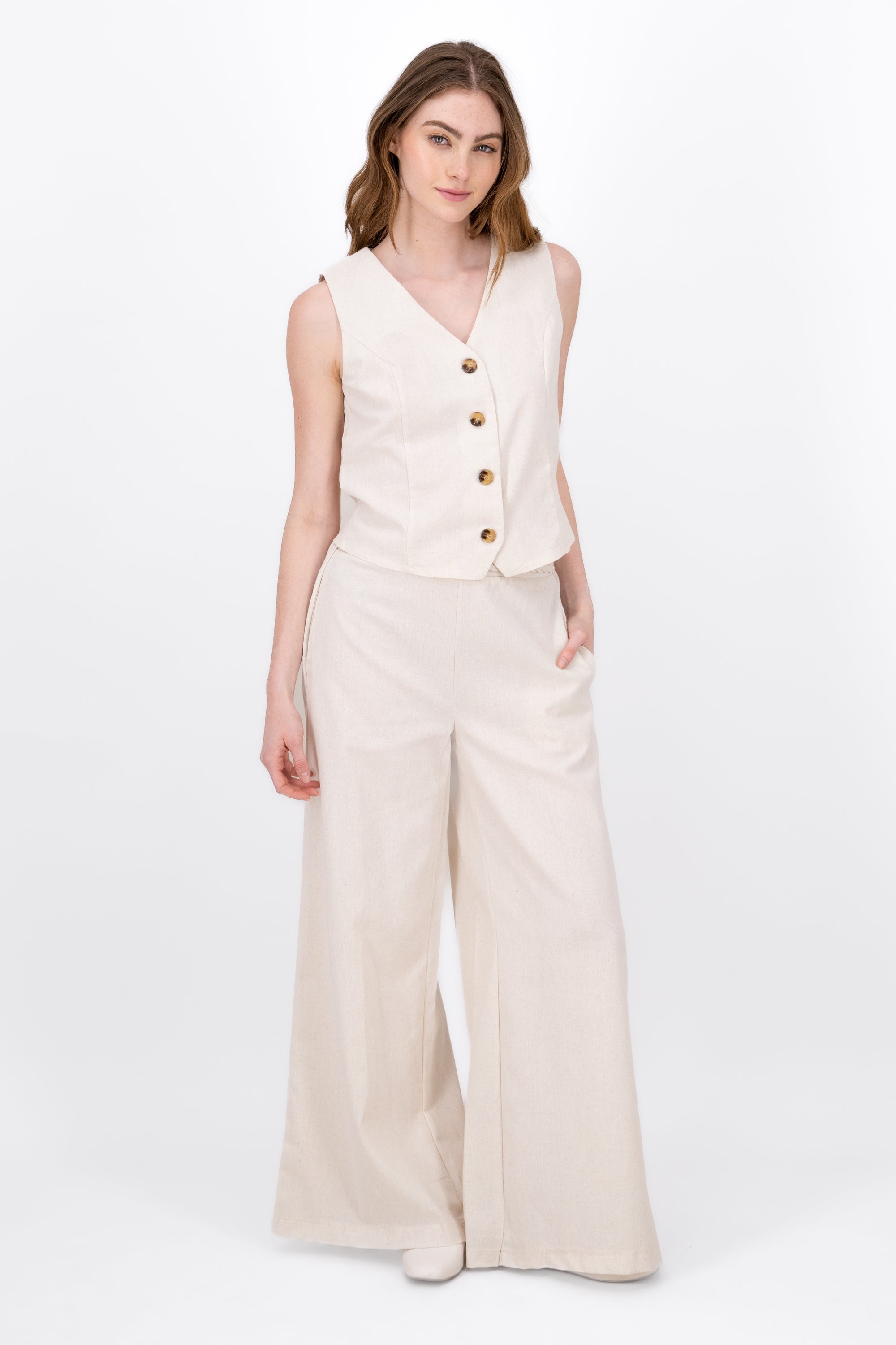 StraightLeg Linen Pants With Braided Belt IVORY