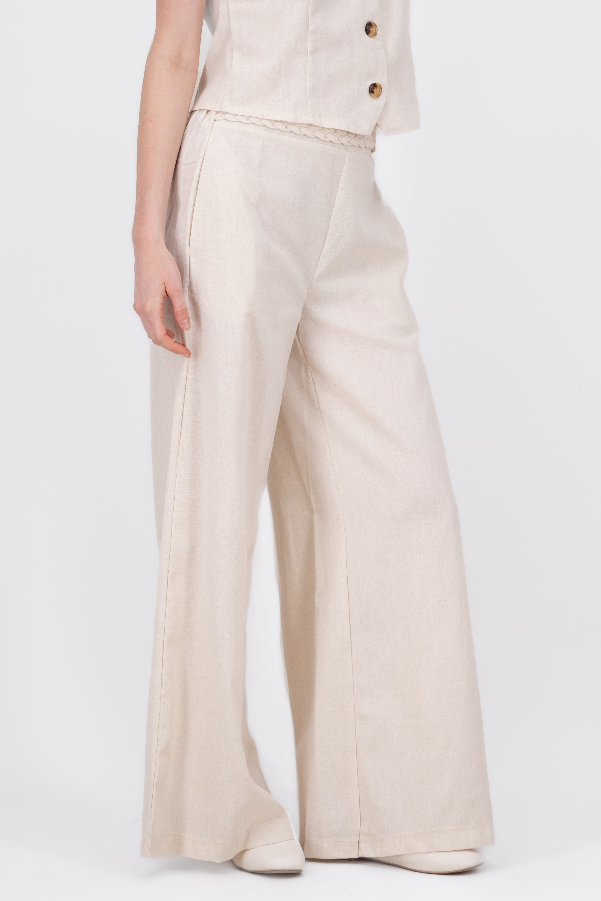 StraightLeg Linen Pants With Braided Belt IVORY