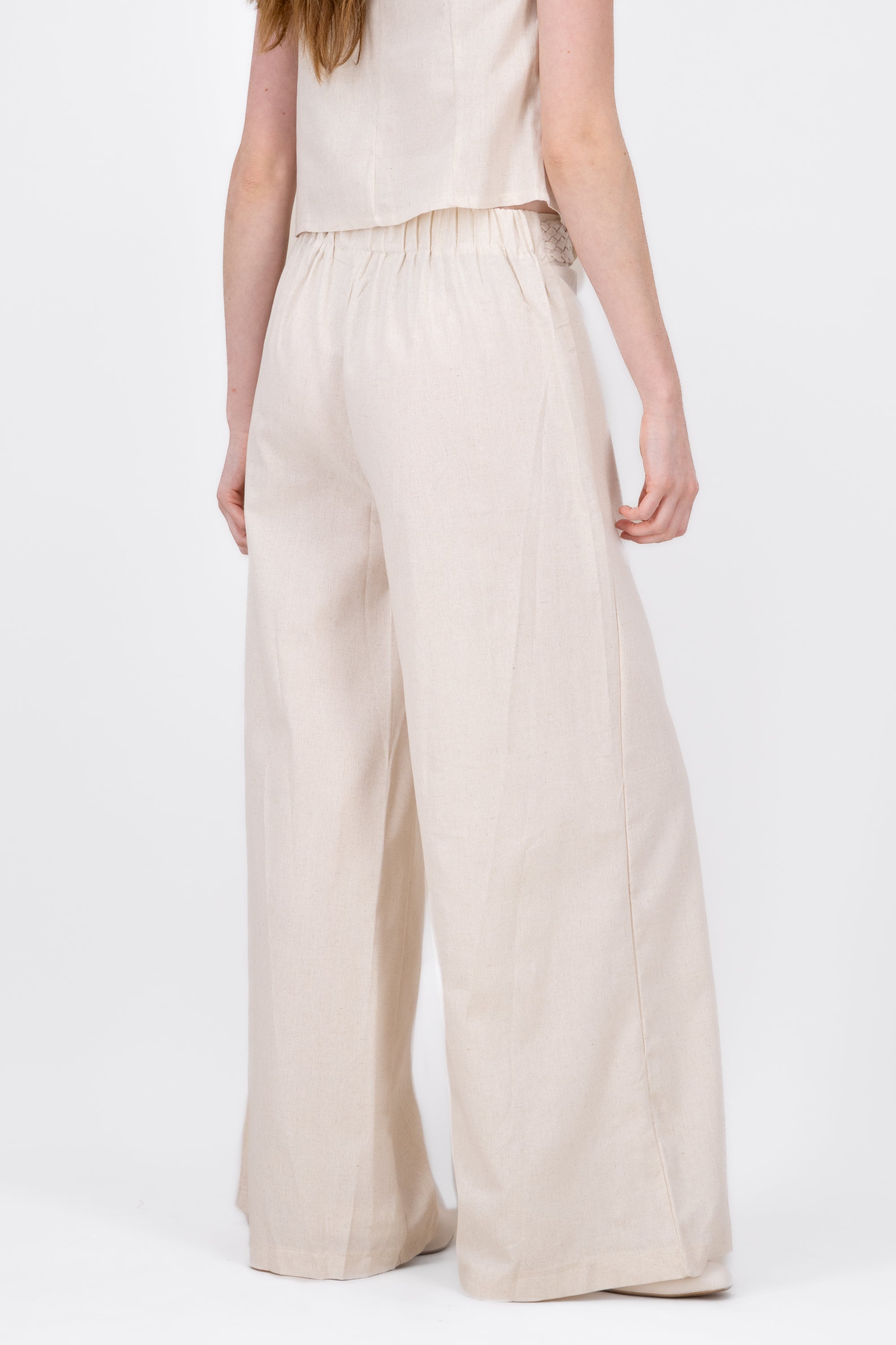 StraightLeg Linen Pants With Braided Belt IVORY