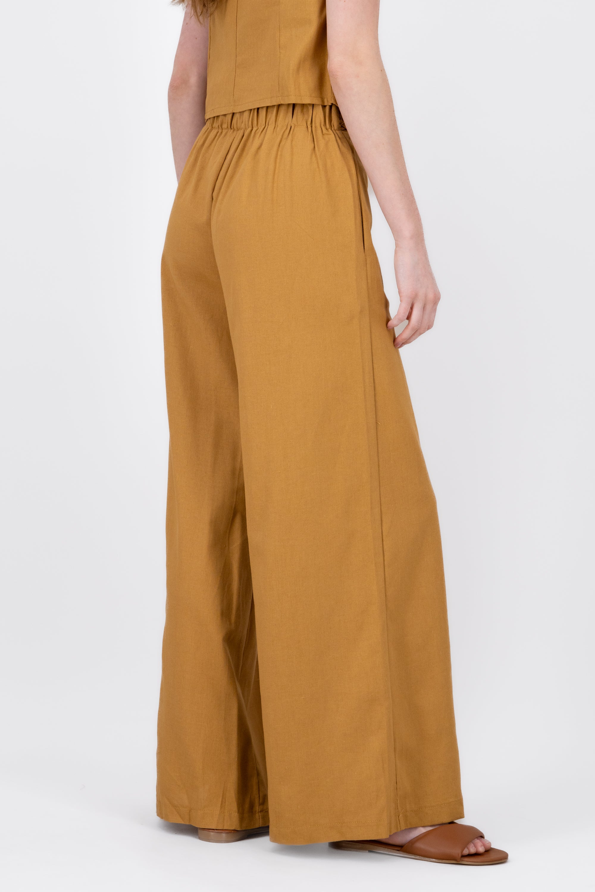 StraightLeg Linen Pants With Braided Belt BROWN