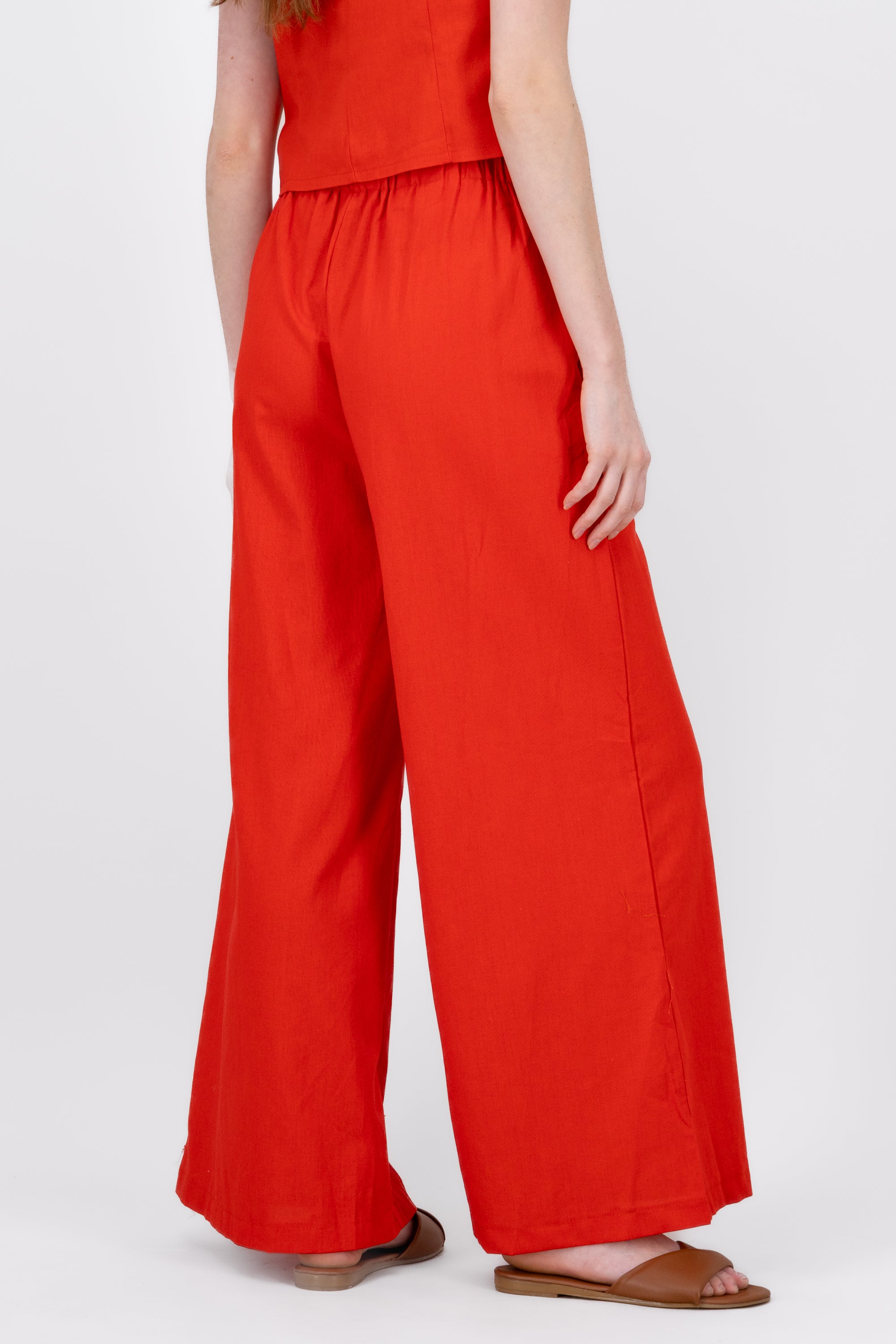 StraightLeg Linen Pants With Braided Belt RED