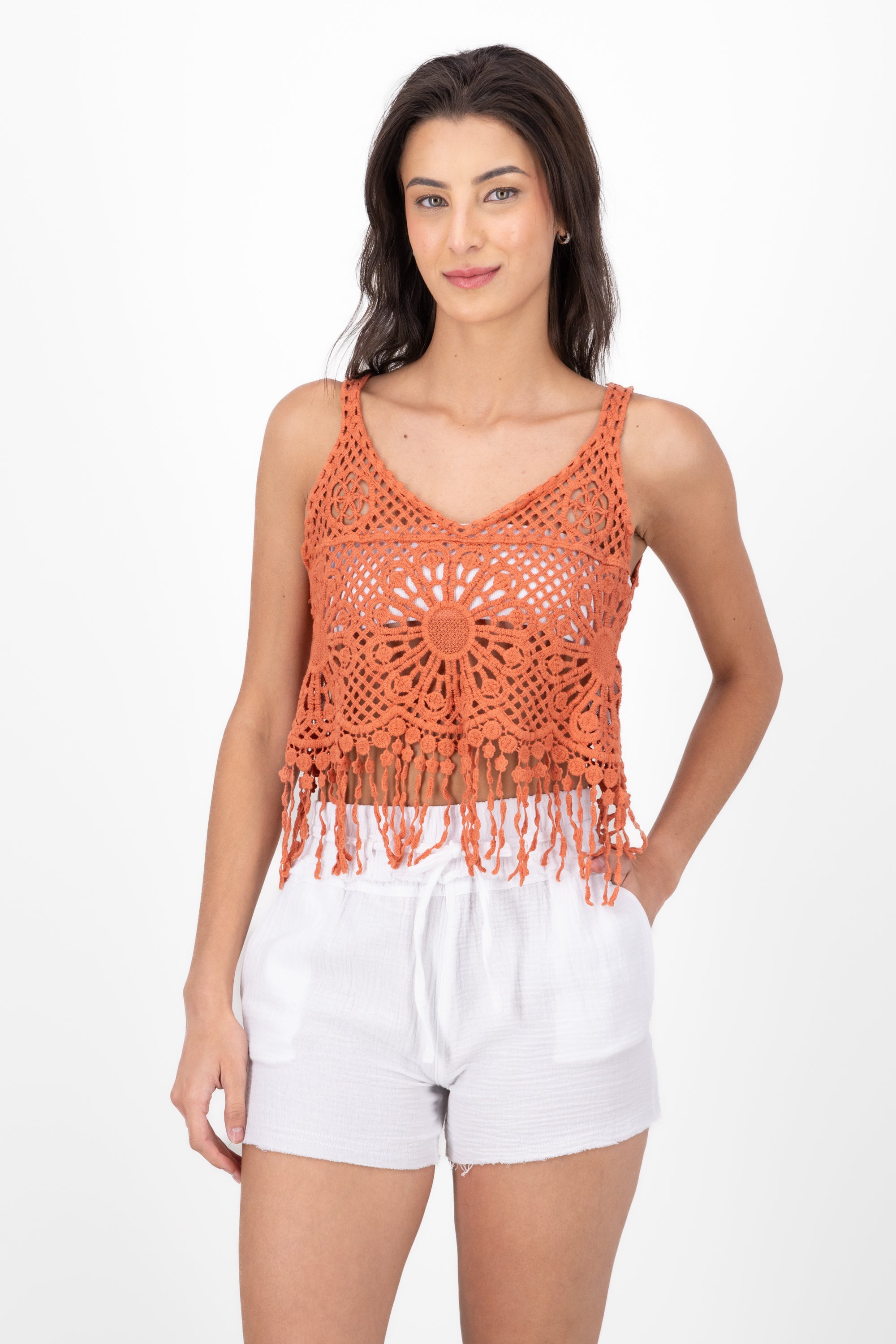 Boho Lace Sleeveless Top ORANGE