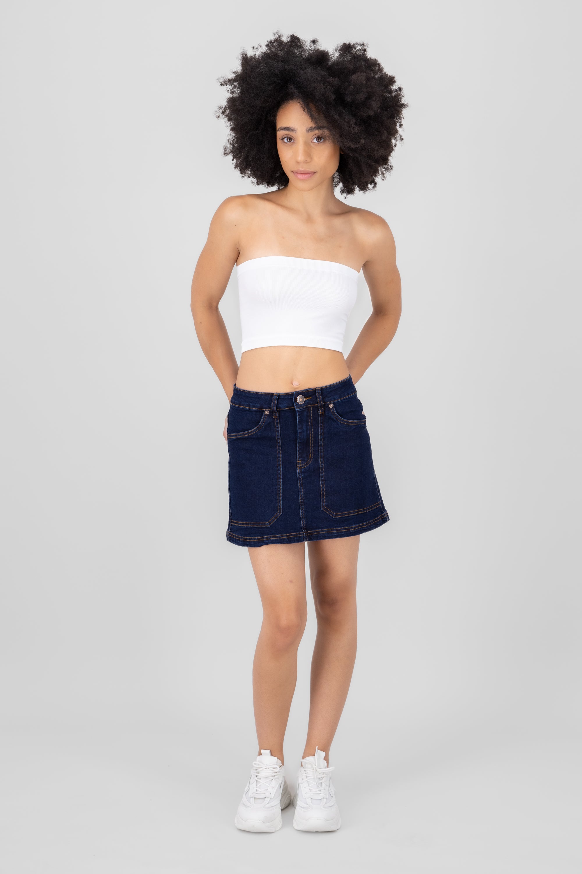 Denim Seamed Mini Skirt DARK WASH