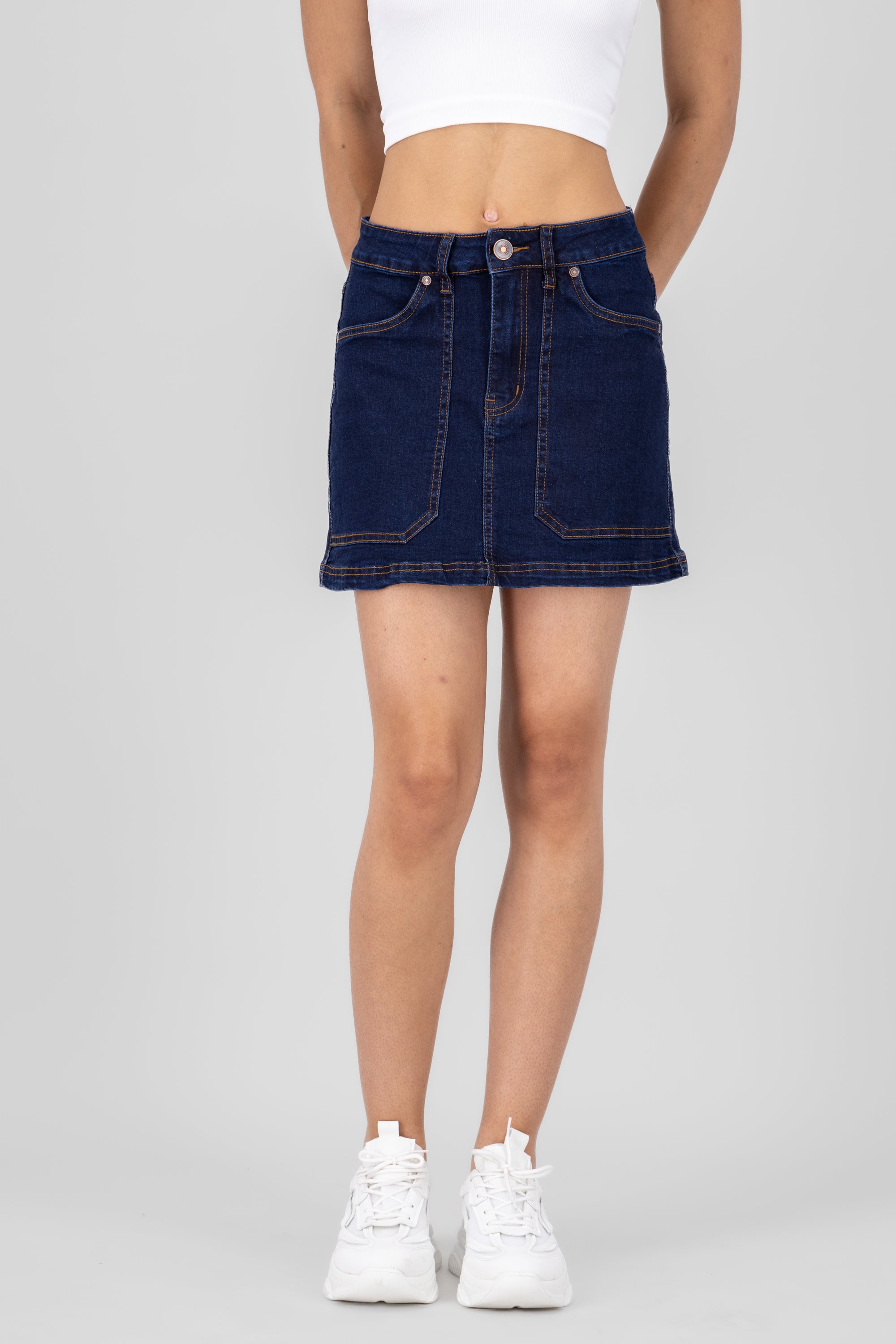 Denim Seamed Mini Skirt DARK WASH