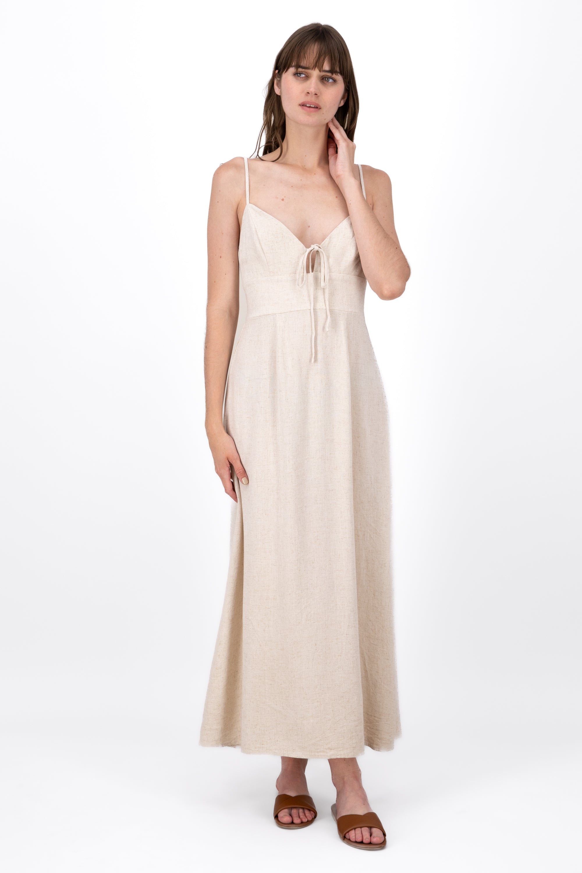 Fluid VNeck Strap Design Maxi Dress BEIGE