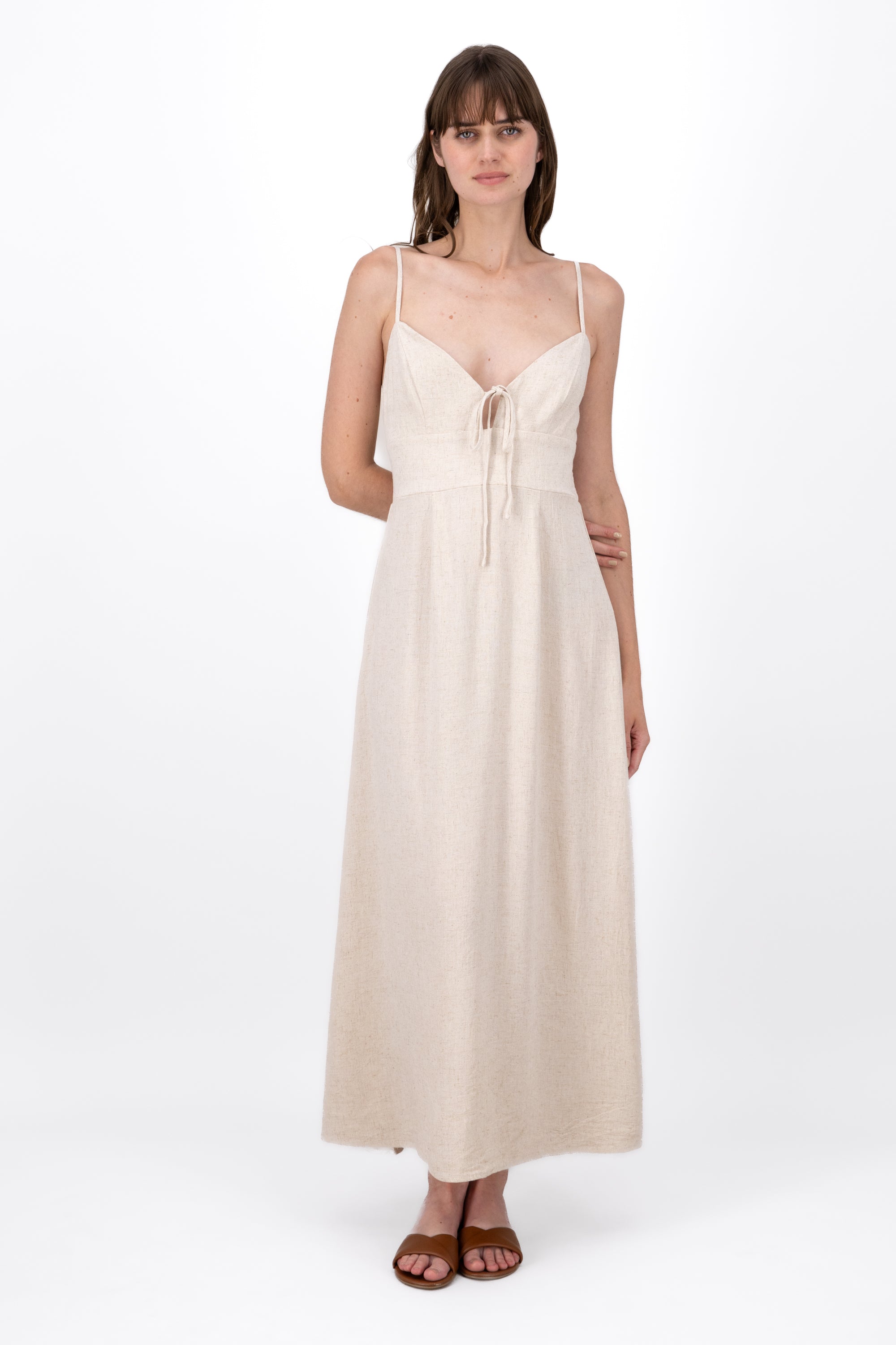 Fluid VNeck Strap Design Maxi Dress BEIGE