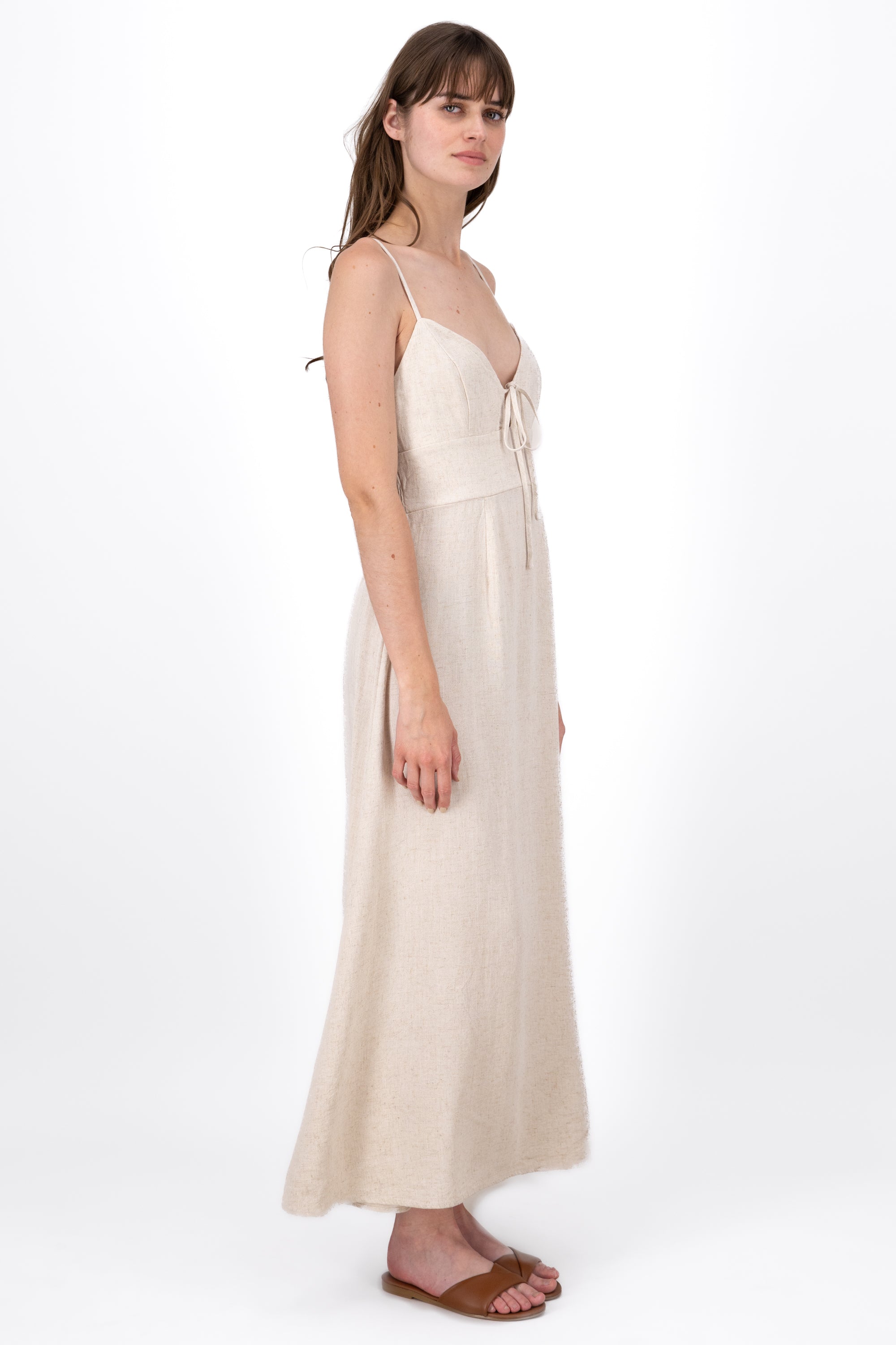 Fluid VNeck Strap Design Maxi Dress BEIGE