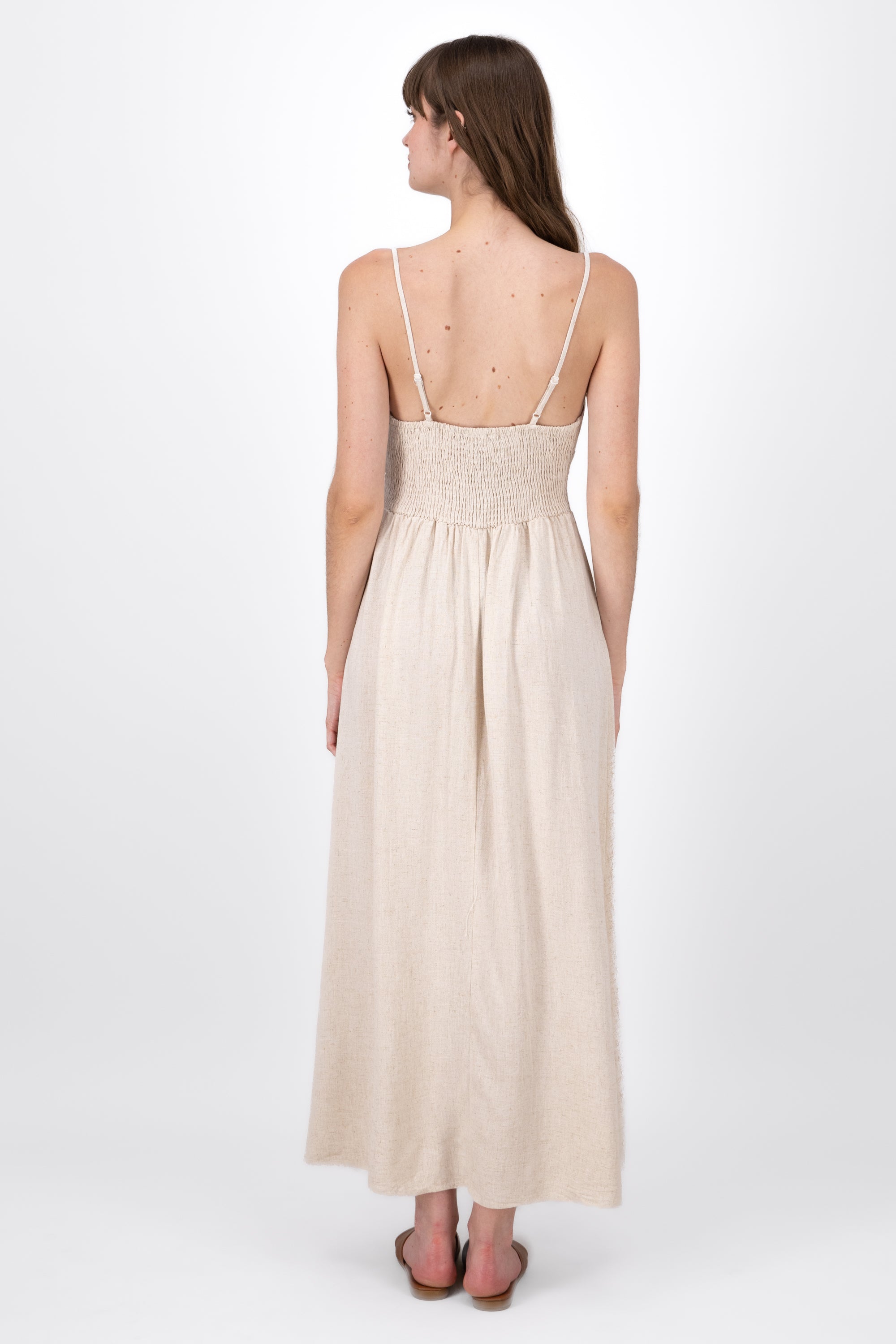 Fluid VNeck Strap Design Maxi Dress BEIGE