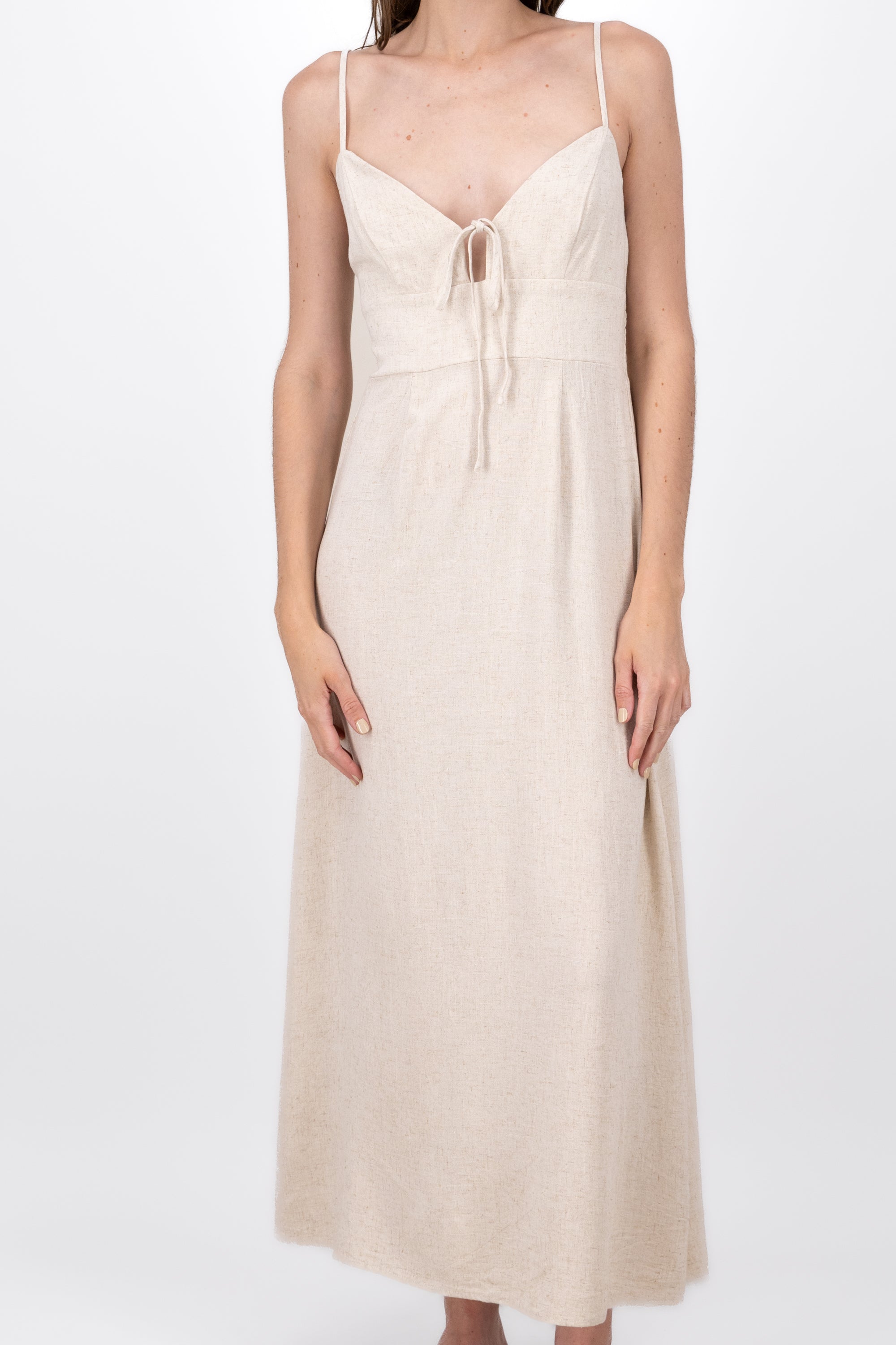 Fluid VNeck Strap Design Maxi Dress BEIGE