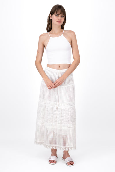 Maxi SemiSheer Lace Skirt WHITE