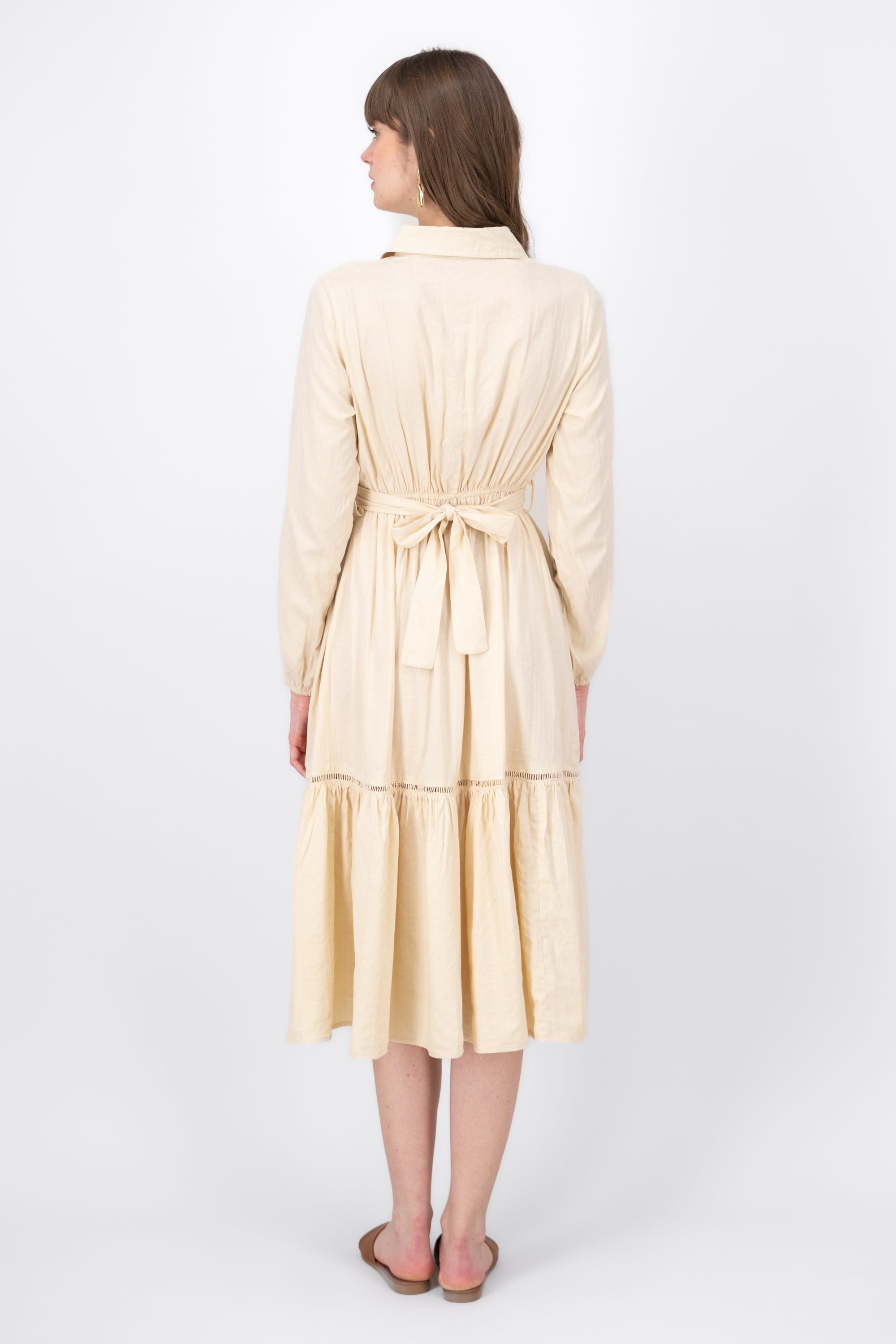 Midi VintageLike Puff Long Sleeve Dress BEIGE