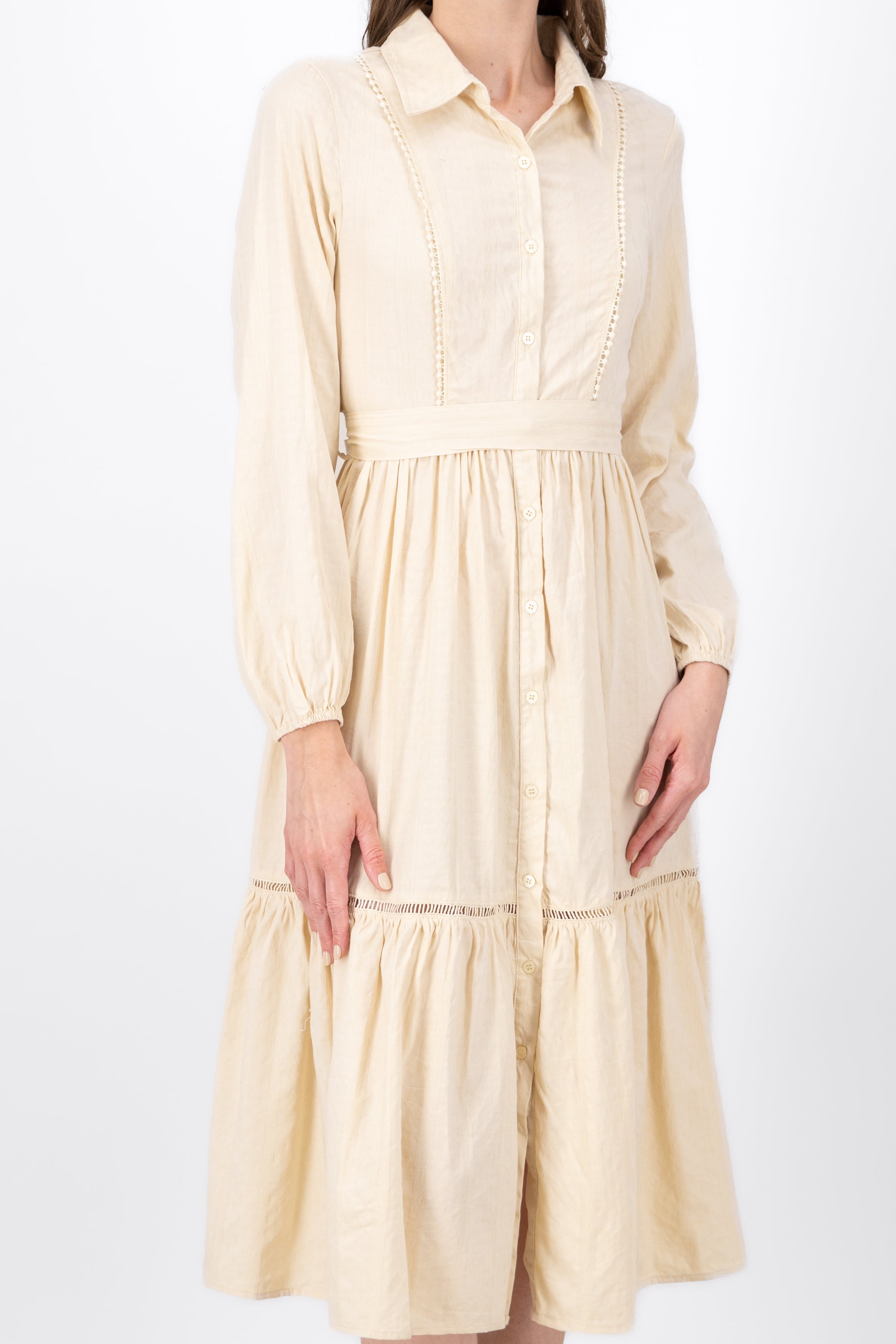 Midi VintageLike Puff Long Sleeve Dress BEIGE